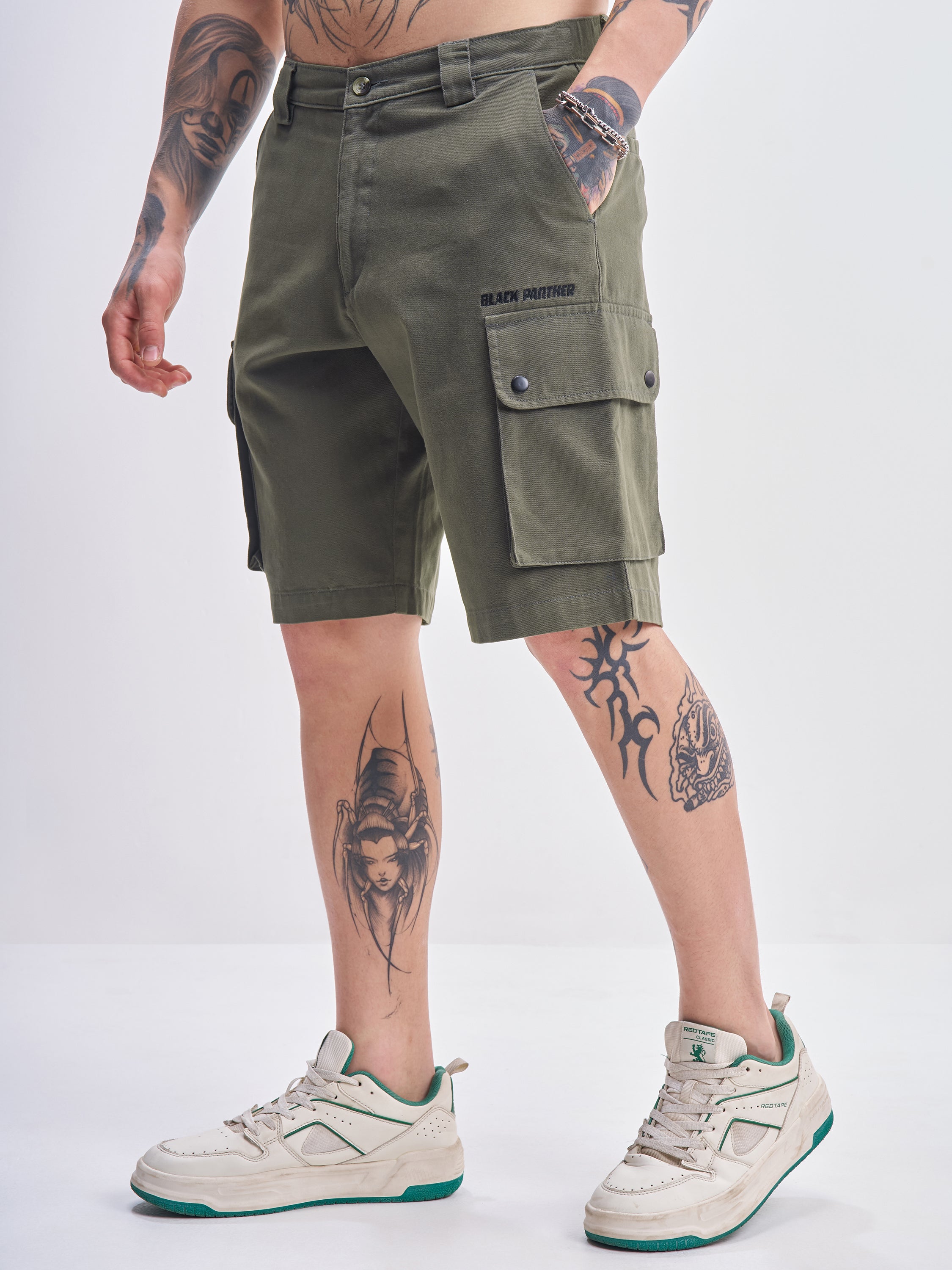 Marvel By Highlander Men Olive Black Panther Relaxed Fit Cargo Shorts - Olive - Image 4