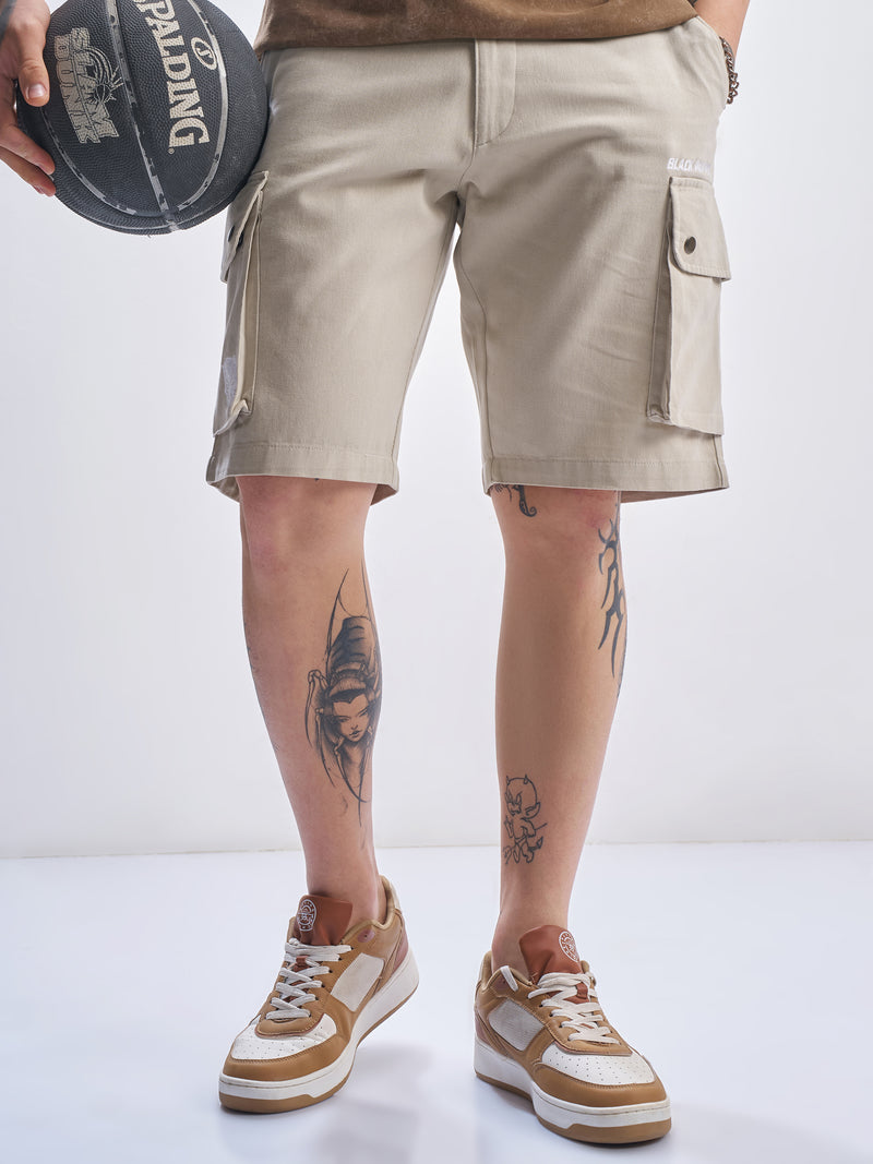 Marvel By Highlander Men Beige Black Panther Relaxed Fit Cargo Shorts - Beige - Image 1
