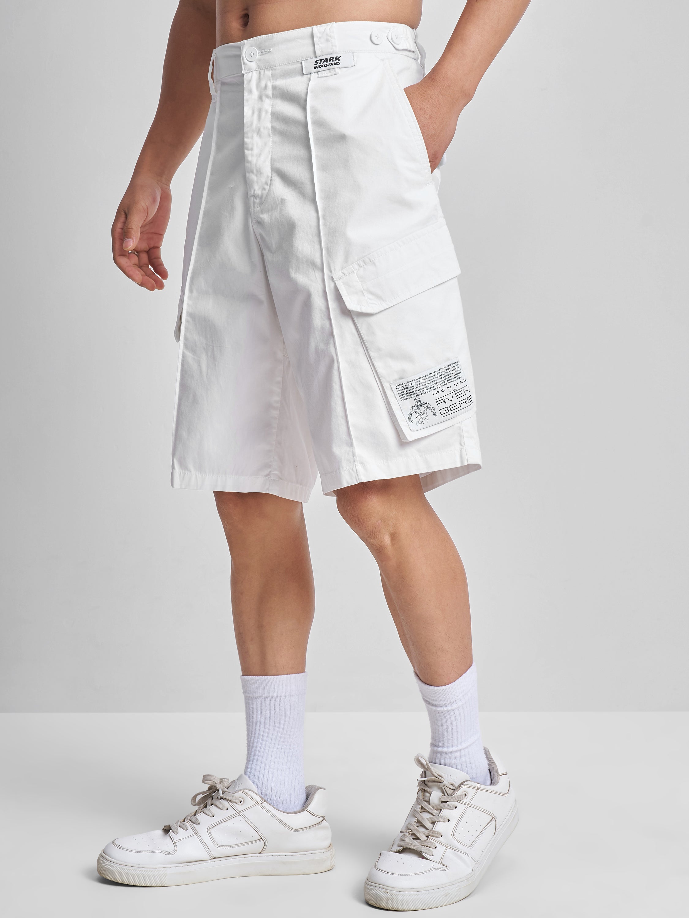 Marvel By Highlander Men White Iron Man Relaxed Fit Cargo Shorts - White - Image 4