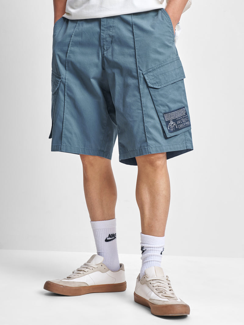 Marvel By Highlander Men Blue Iron Man Relaxed Fit Cargo Shorts - Blue - Image 1