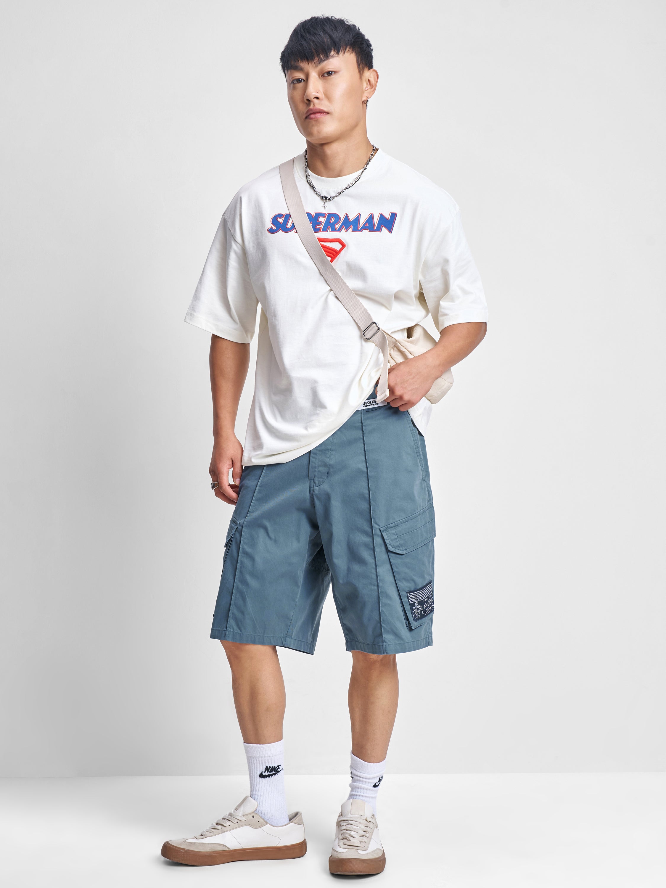 Marvel By Highlander Men Blue Iron Man Relaxed Fit Cargo Shorts - Blue - Image 2