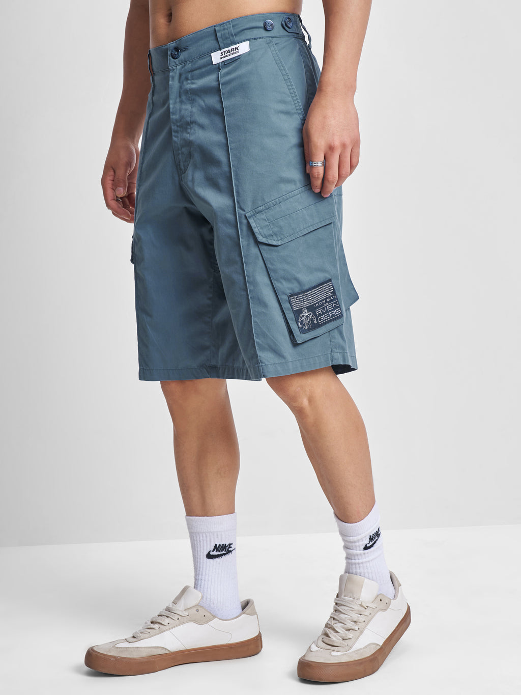 Marvel By Highlander Men Blue Iron Man Relaxed Fit Cargo Shorts - Blue - Image 4