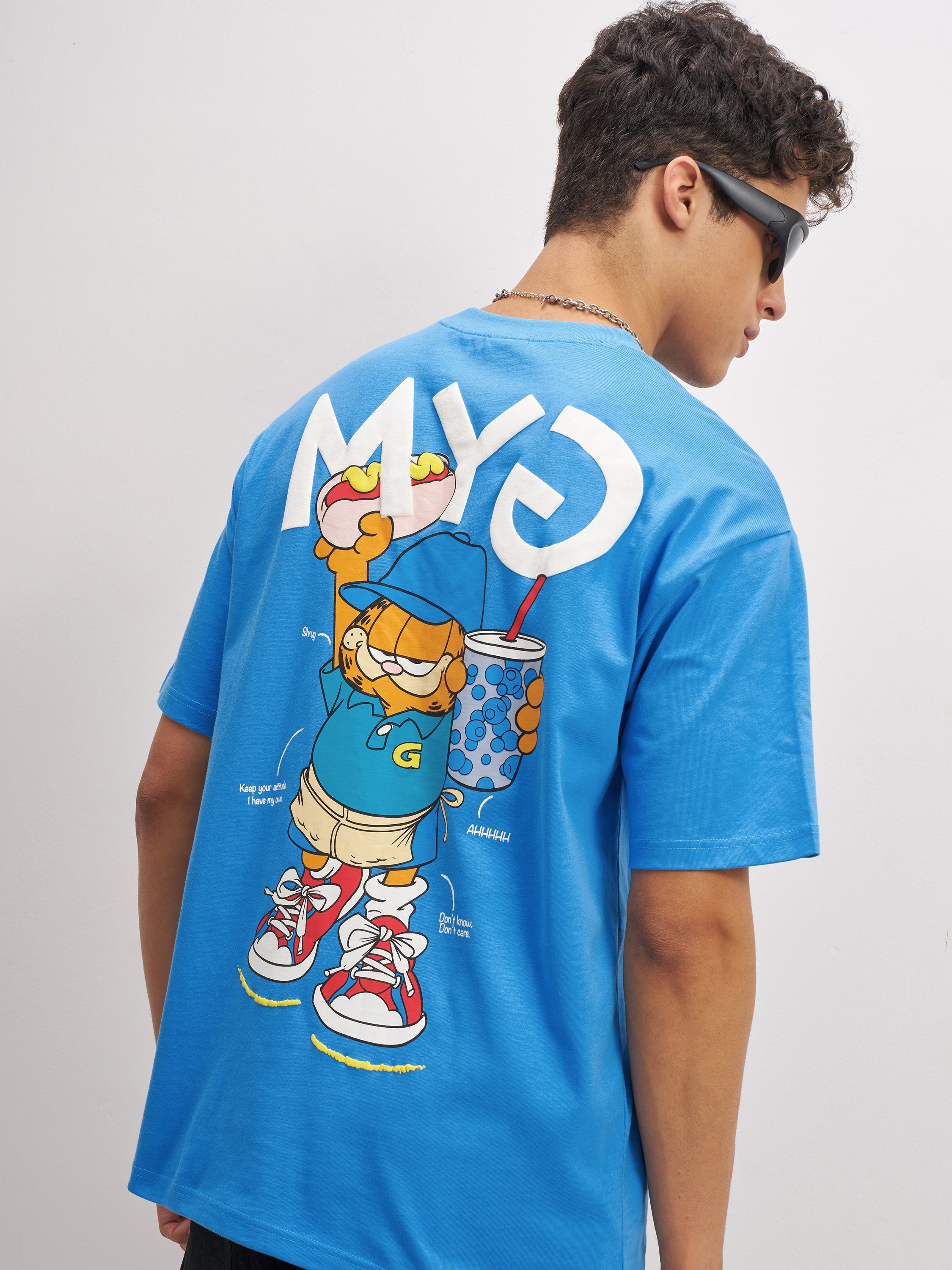 Highlander Men Blue Garfield Printed Round Neck T-Shirt - Blue - Image 1
