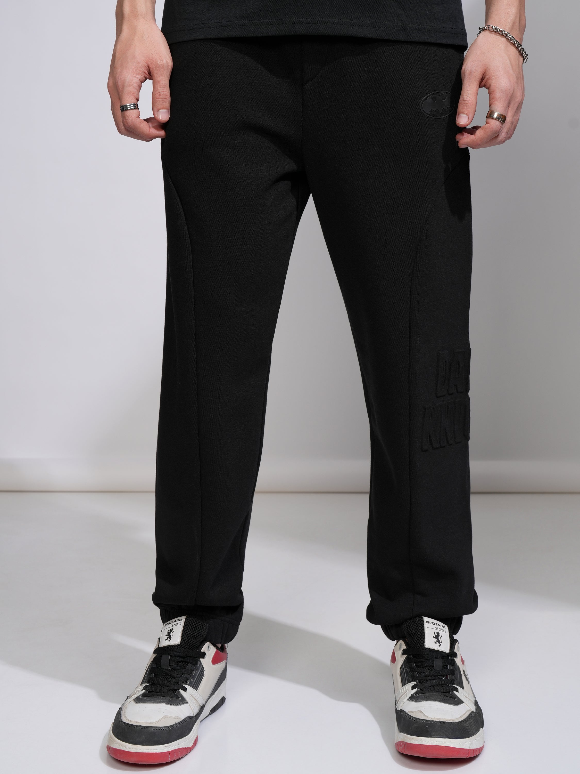 DC Comics By Highlander Men Black Batman Relaxed Fit Solid Joggers - Black - Image 1