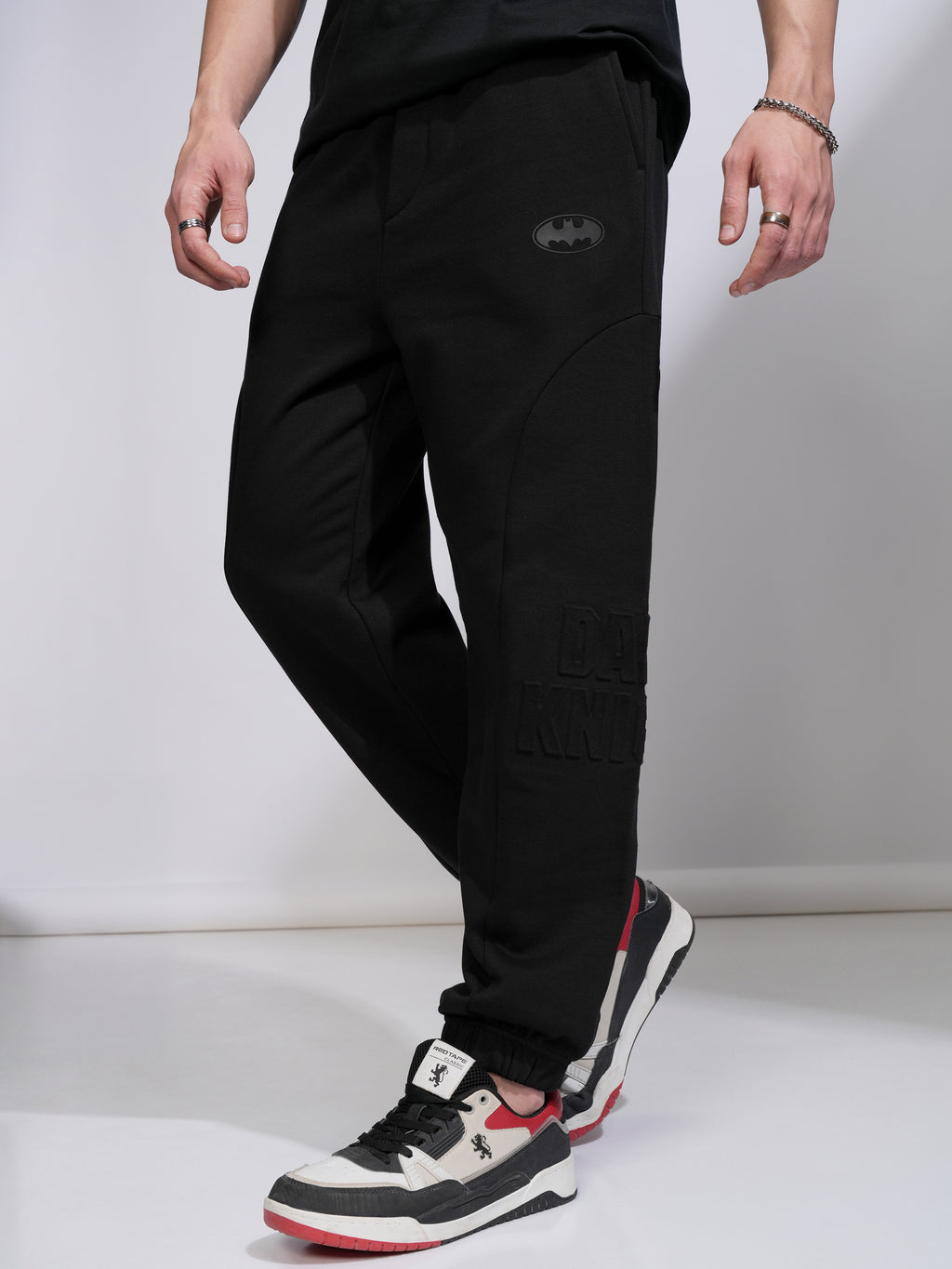 DC Comics By Highlander Men Black Batman Relaxed Fit Solid Joggers - Black - Image 4