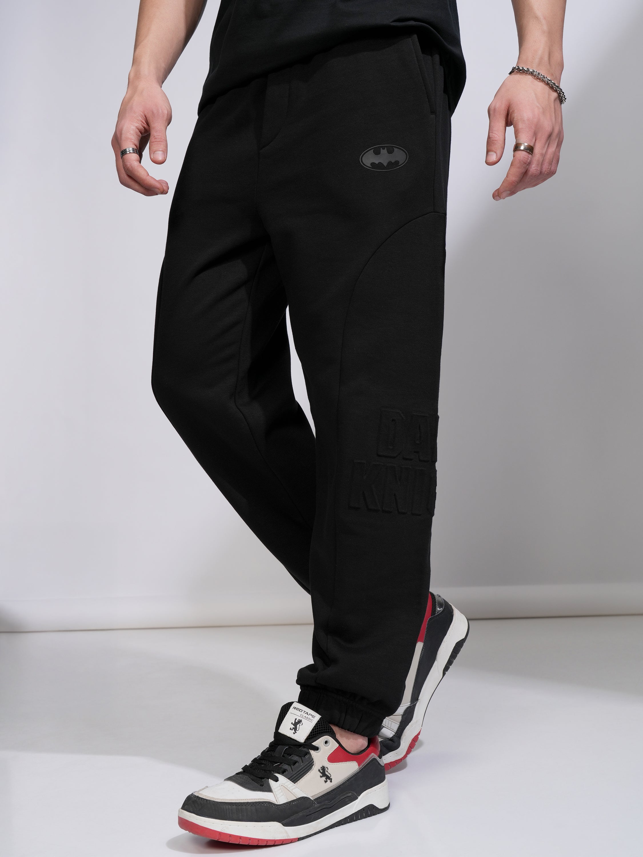 DC Comics By Highlander Men Black Batman Relaxed Fit Solid Joggers - Black - Image 4