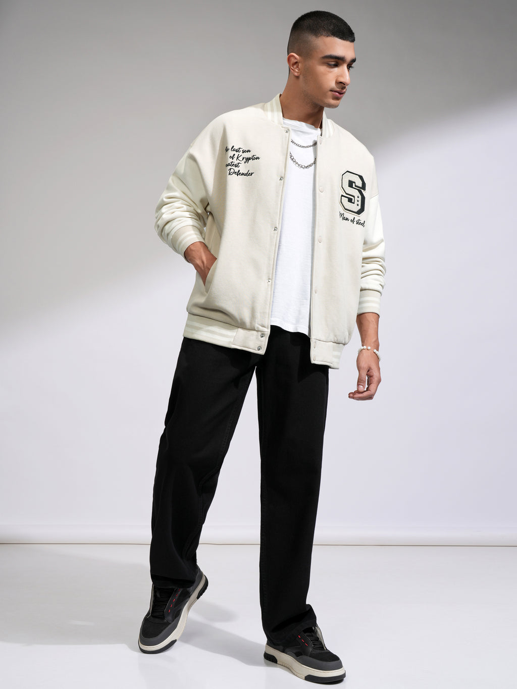 DC By Highlander Men Beige Superman Printed Varsity Jacket - Beige - Image 2