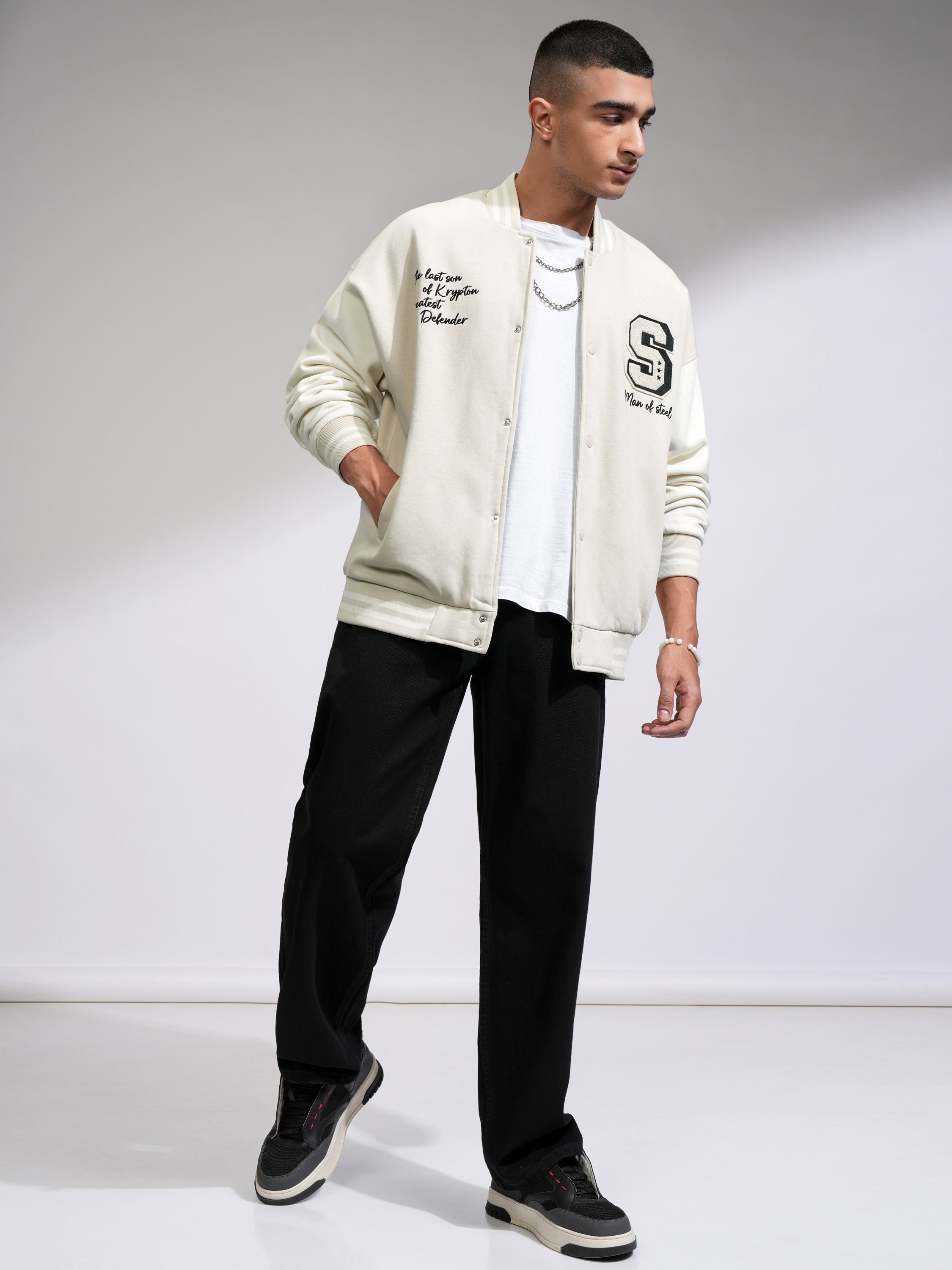 DC By Highlander Men Beige Superman Printed Varsity Jacket - Beige - Image 2