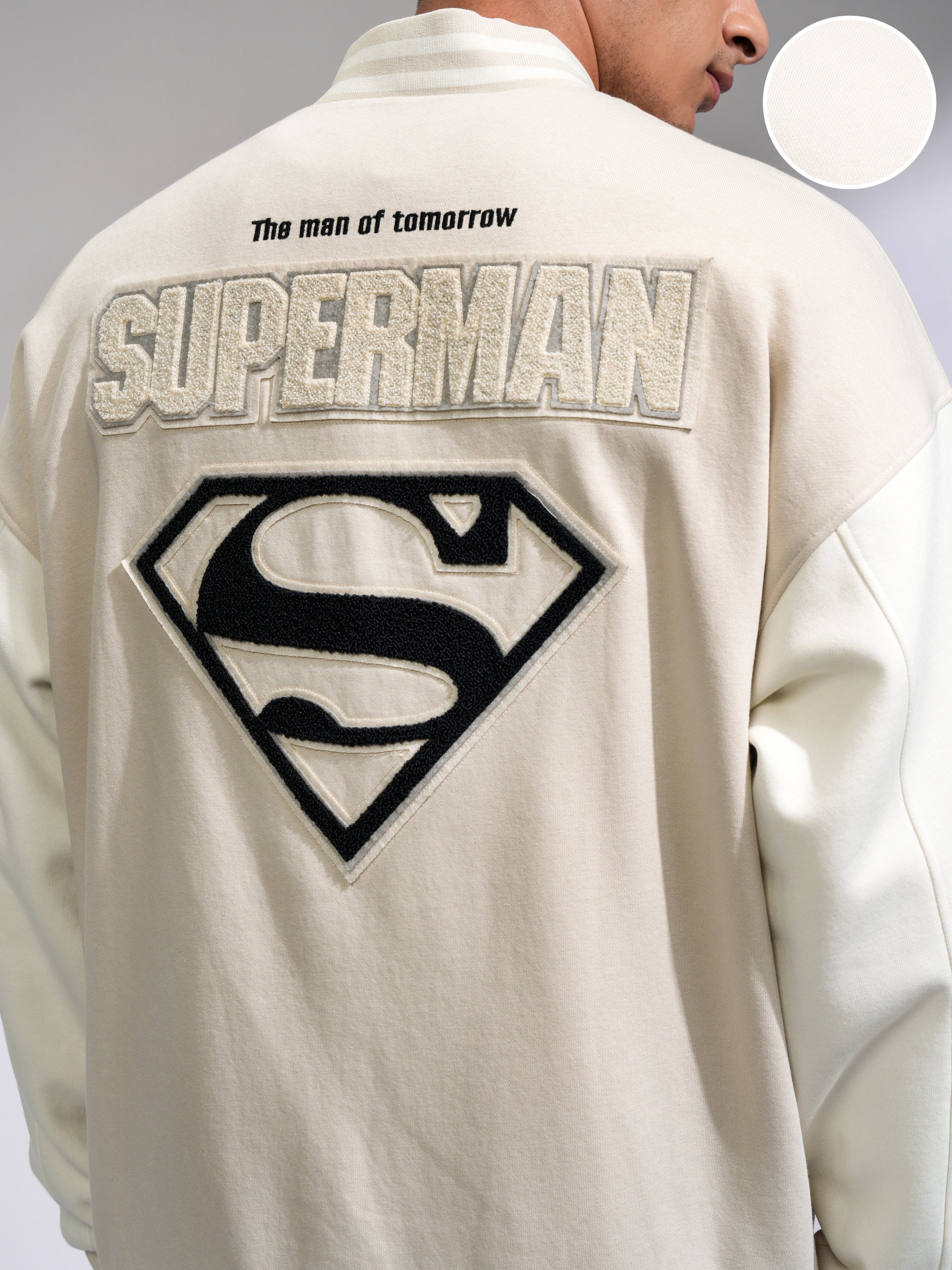 DC By Highlander Men Beige Superman Printed Varsity Jacket - Beige - Image 5