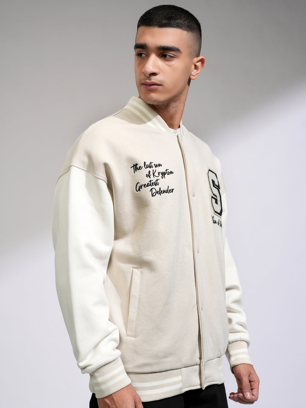 DC By Highlander Men Beige Superman Printed Varsity Jacket - Beige - Image 6