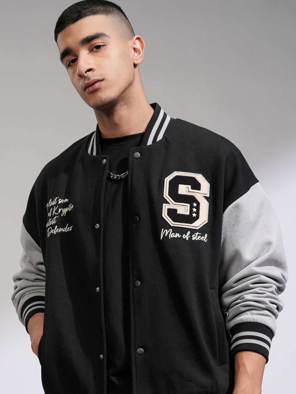 DC By Highlander Men Black Superman Printed Varsity Jacket - Black - Image 1