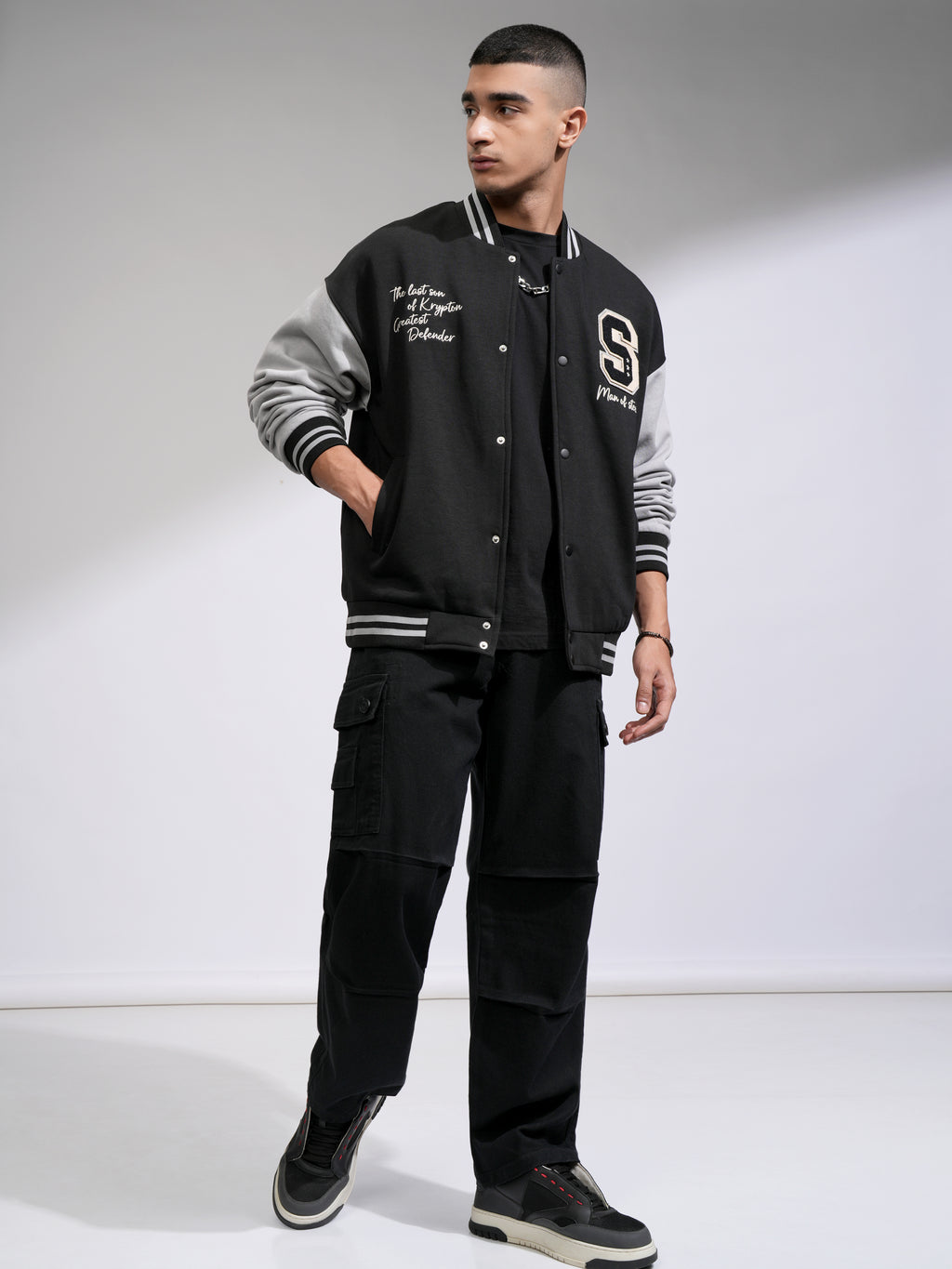 DC By Highlander Men Black Superman Printed Varsity Jacket - Black - Image 2