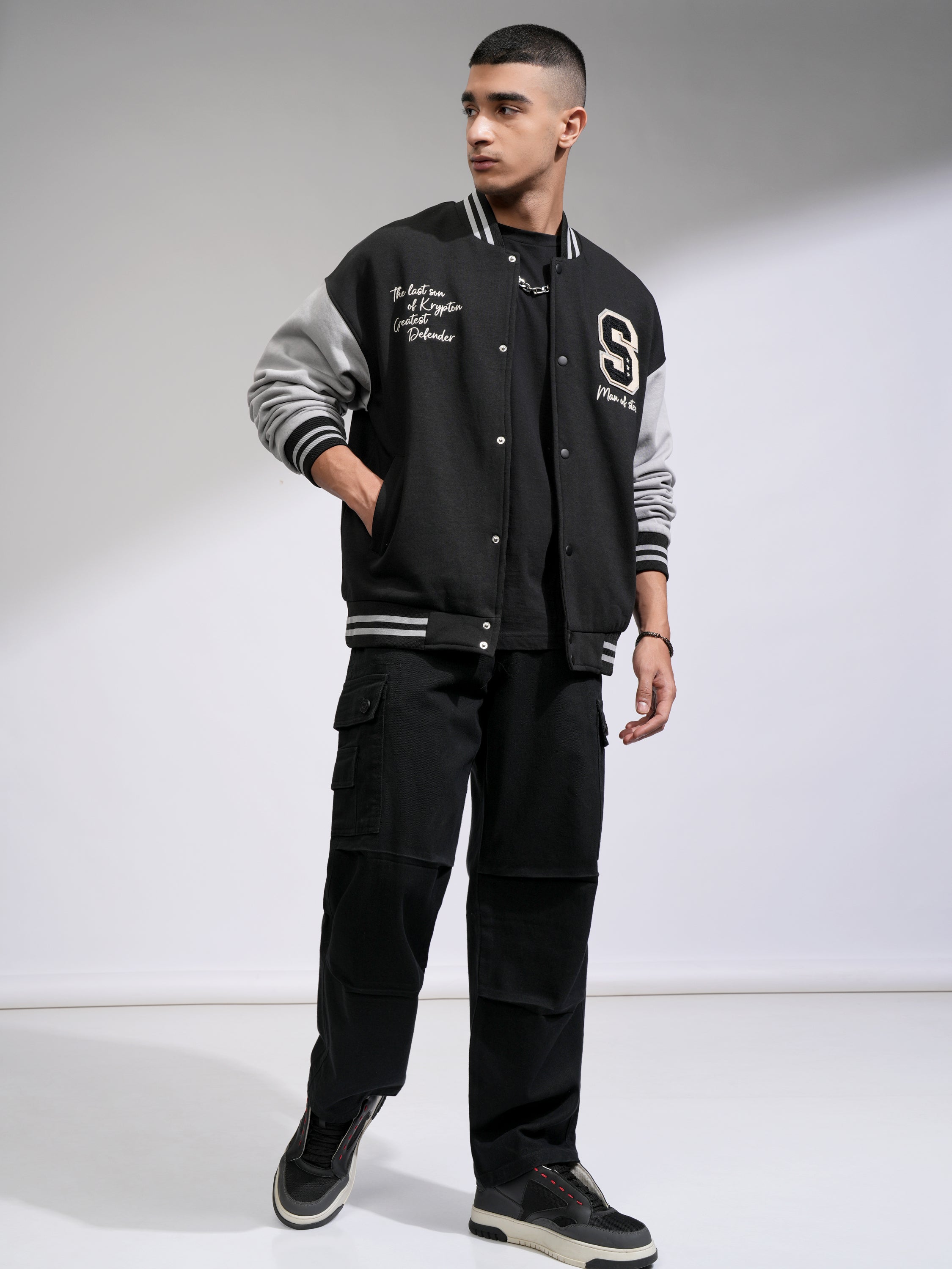 DC By Highlander Men Black Superman Printed Varsity Jacket - Black - Image 2