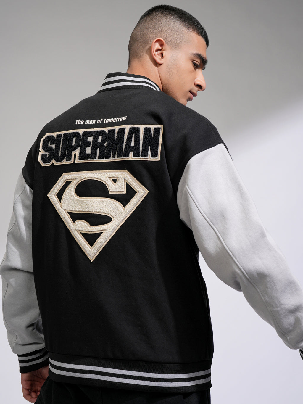 DC By Highlander Men Black Superman Printed Varsity Jacket - Black - Image 3