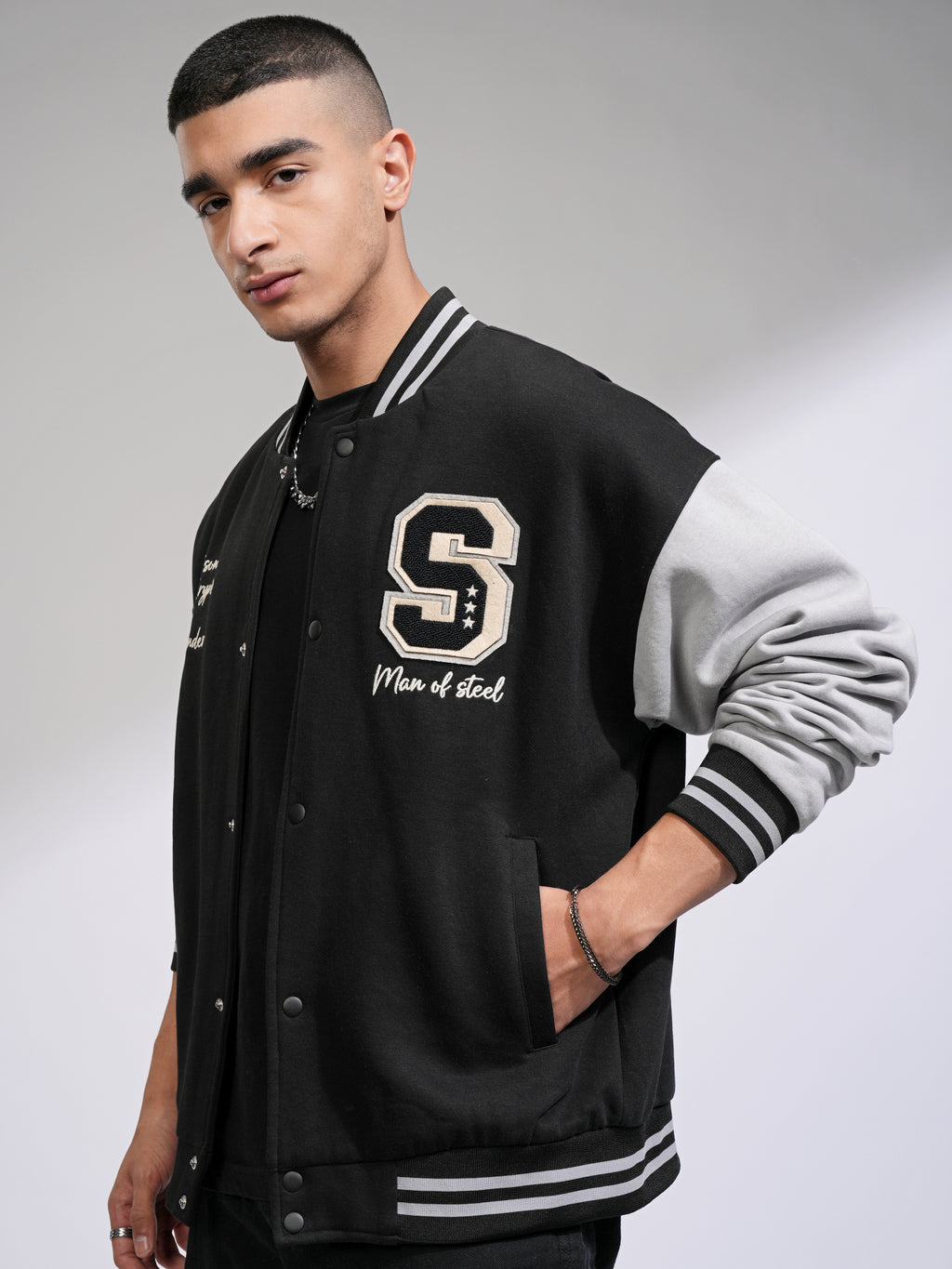 DC By Highlander Men Black Superman Printed Varsity Jacket - Black - Image 4