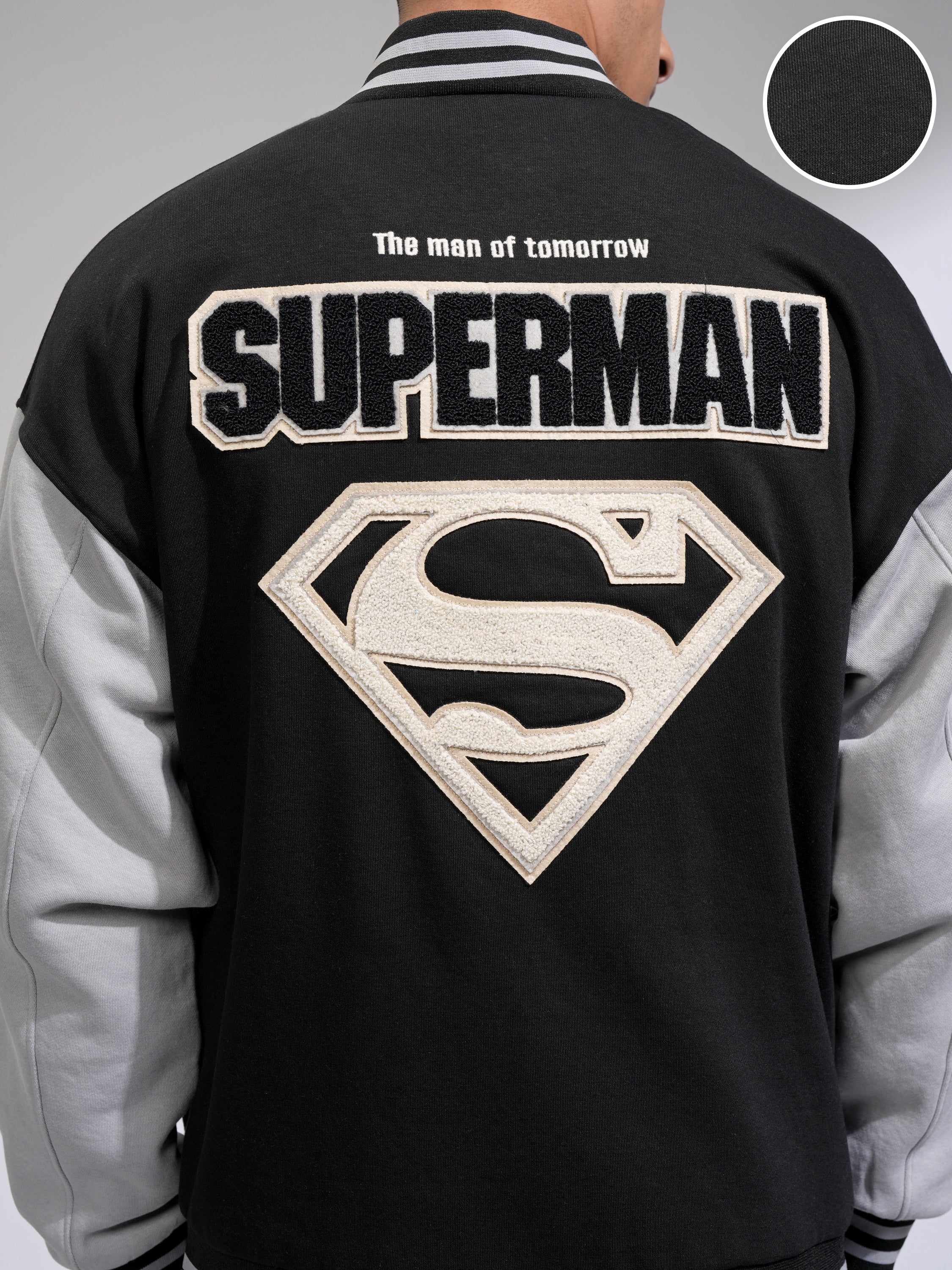 DC By Highlander Men Black Superman Printed Varsity Jacket - Black - Image 5