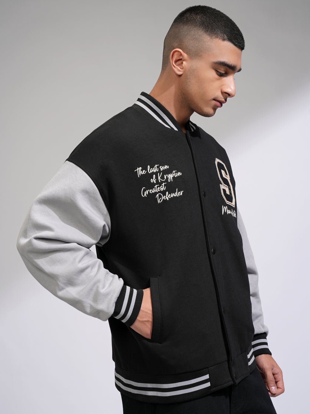 DC By Highlander Men Black Superman Printed Varsity Jacket - Black - Image 6