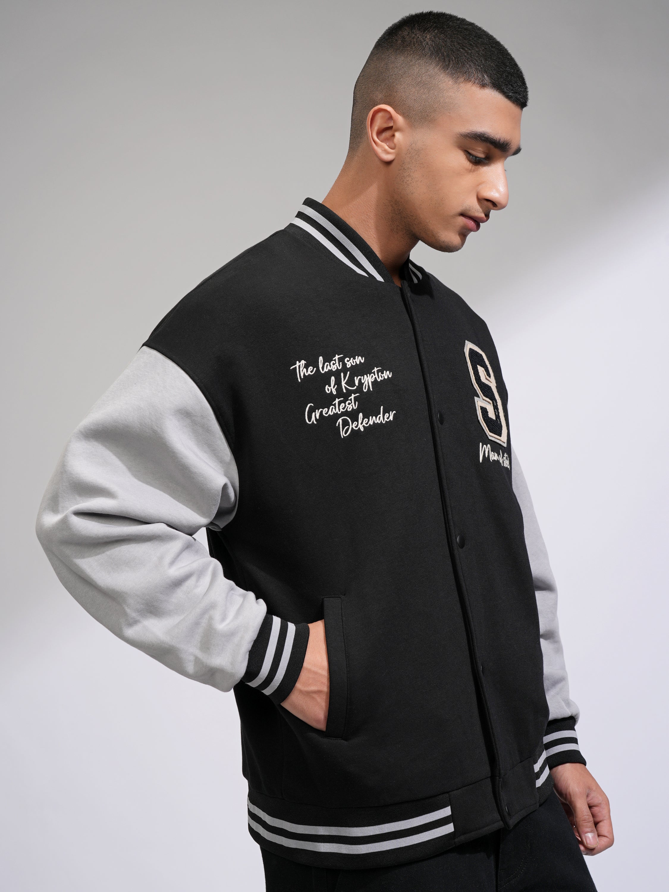 DC By Highlander Men Black Superman Printed Varsity Jacket - Black - Image 6