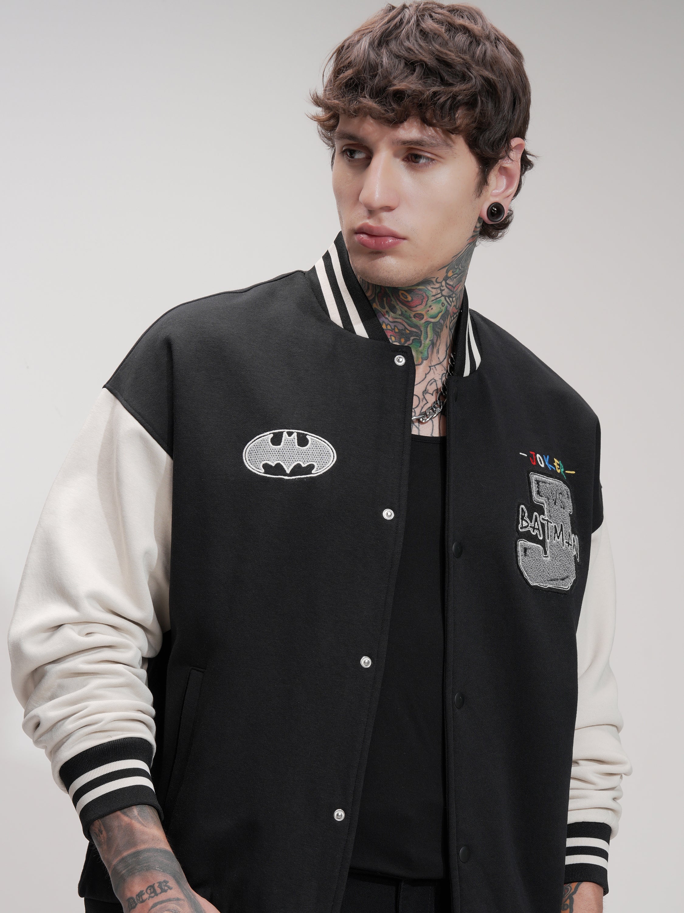 DC By Highlander Men Black Batman Printed Varsity Jacket - Black - Image 1