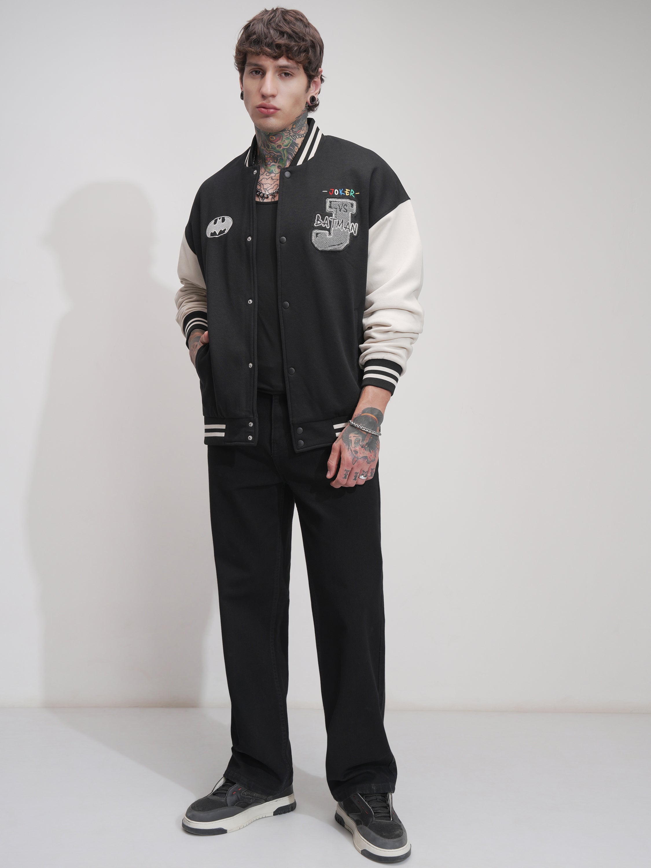 DC By Highlander Men Black Batman Printed Varsity Jacket - Black - Image 2