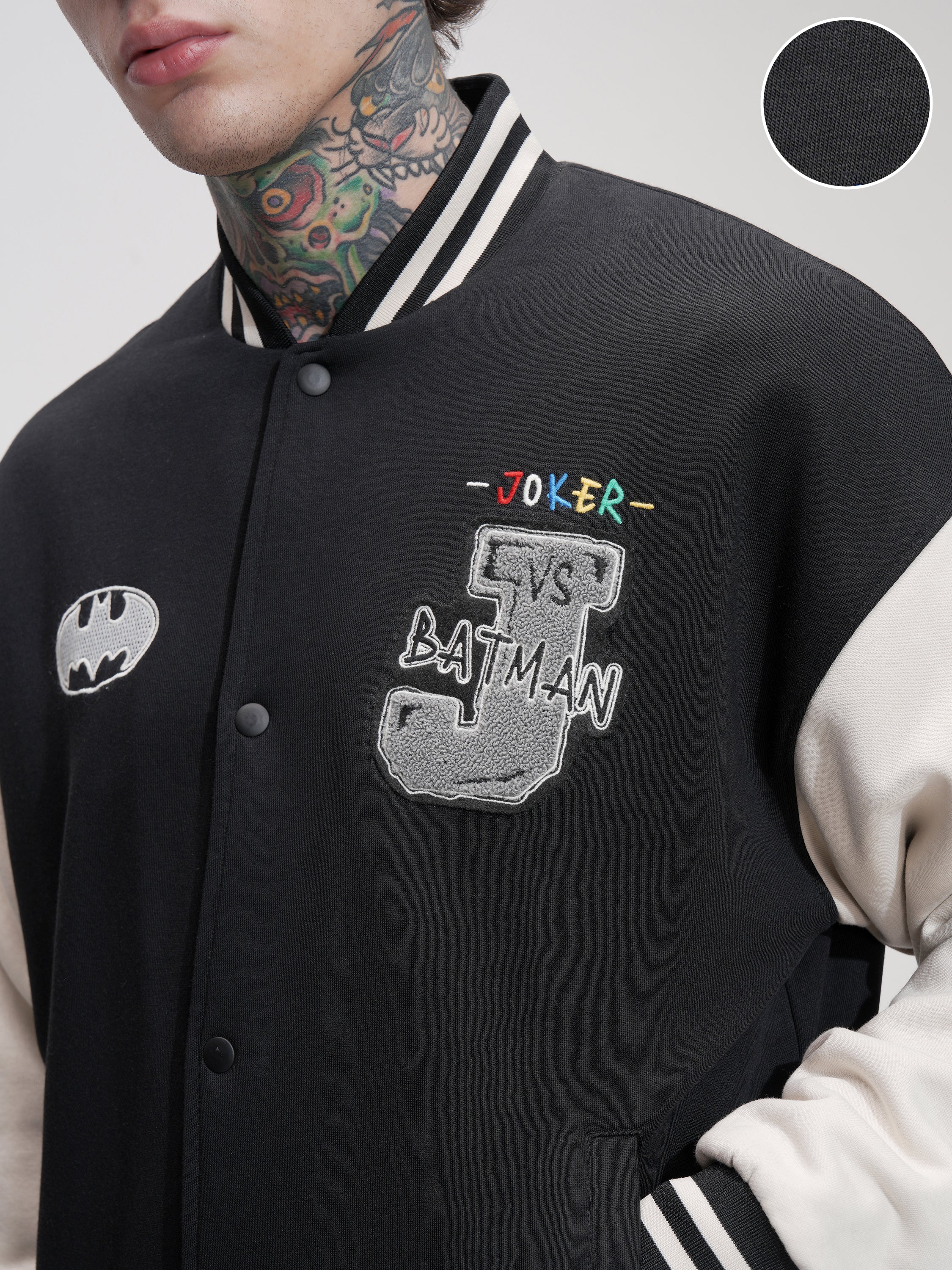 DC By Highlander Men Black Batman Printed Varsity Jacket - Black - Image 5