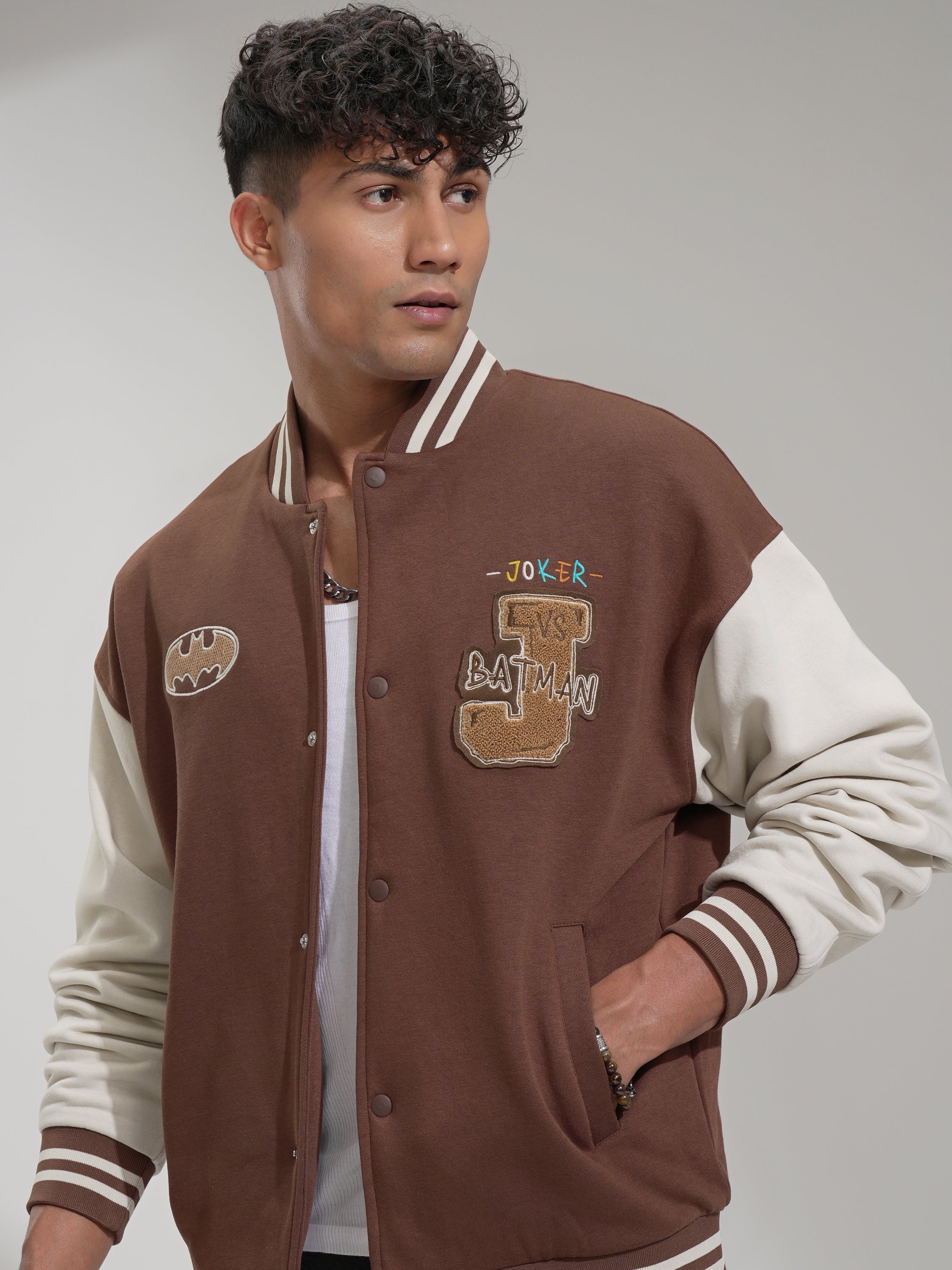 DC By Highlander Men Brown Batman Printed Varsity Jacket - Brown - Image 1