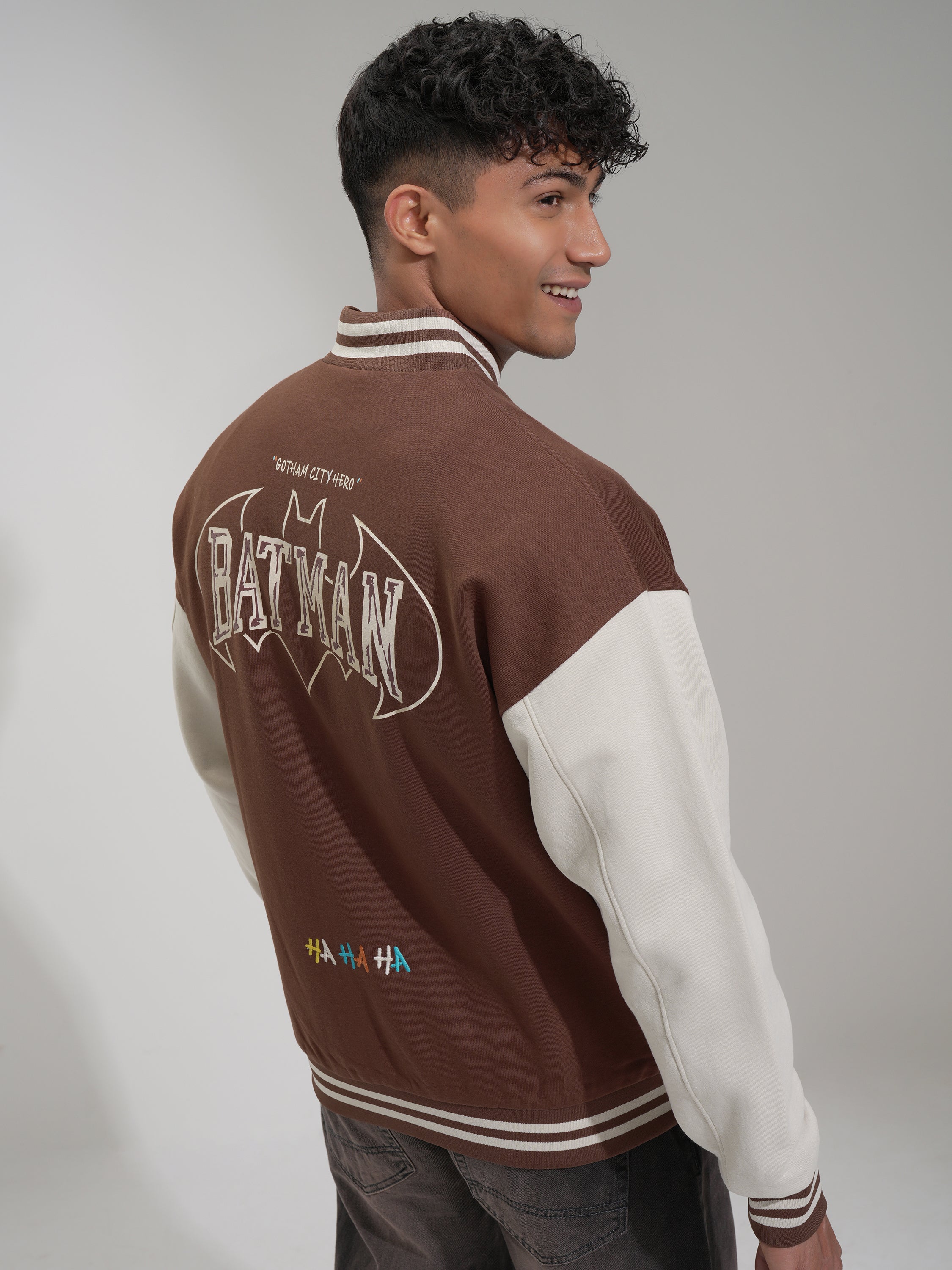 DC By Highlander Men Brown Batman Printed Varsity Jacket - Brown - Image 3