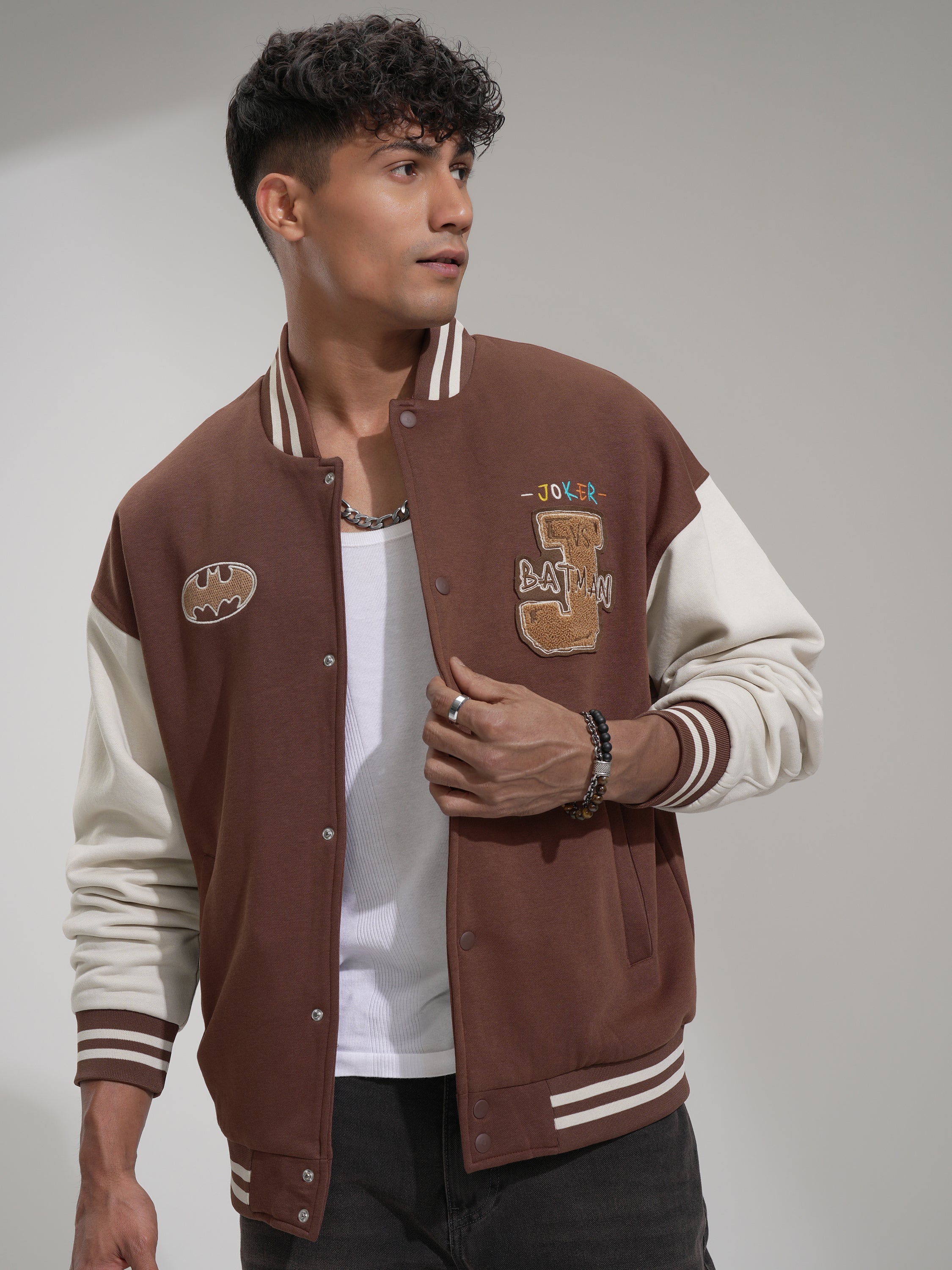 DC By Highlander Men Brown Batman Printed Varsity Jacket - Brown - Image 4