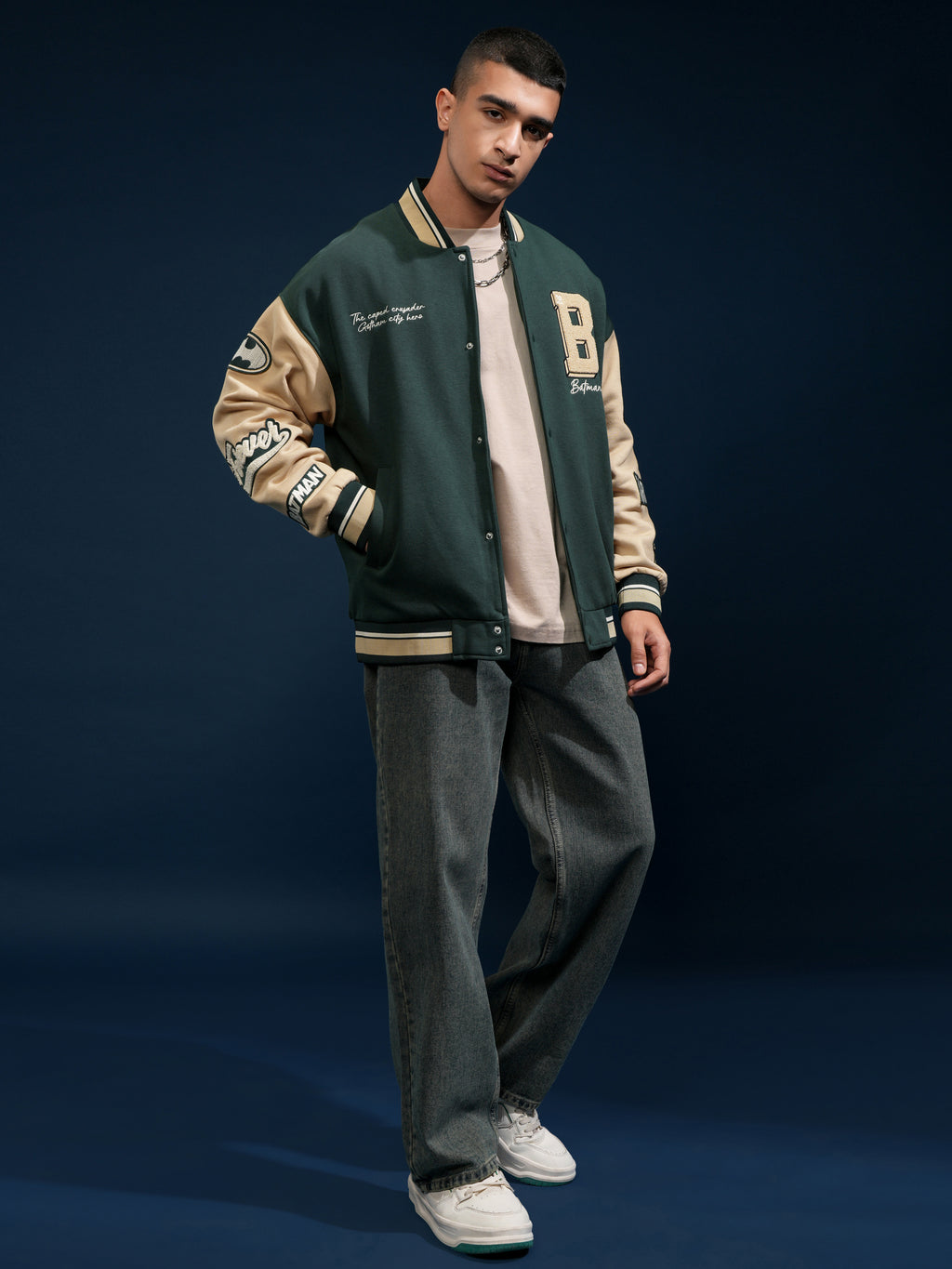 DC By Highlander Men Olive Batman Printed Varsity Jacket - Olive - Image 2