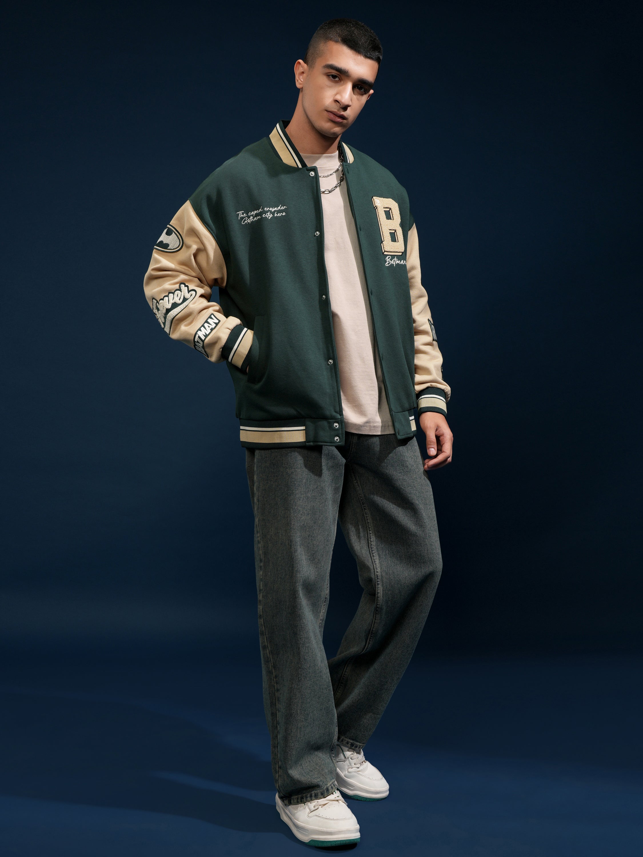 DC By Highlander Men Olive Batman Printed Varsity Jacket - Olive - Image 2