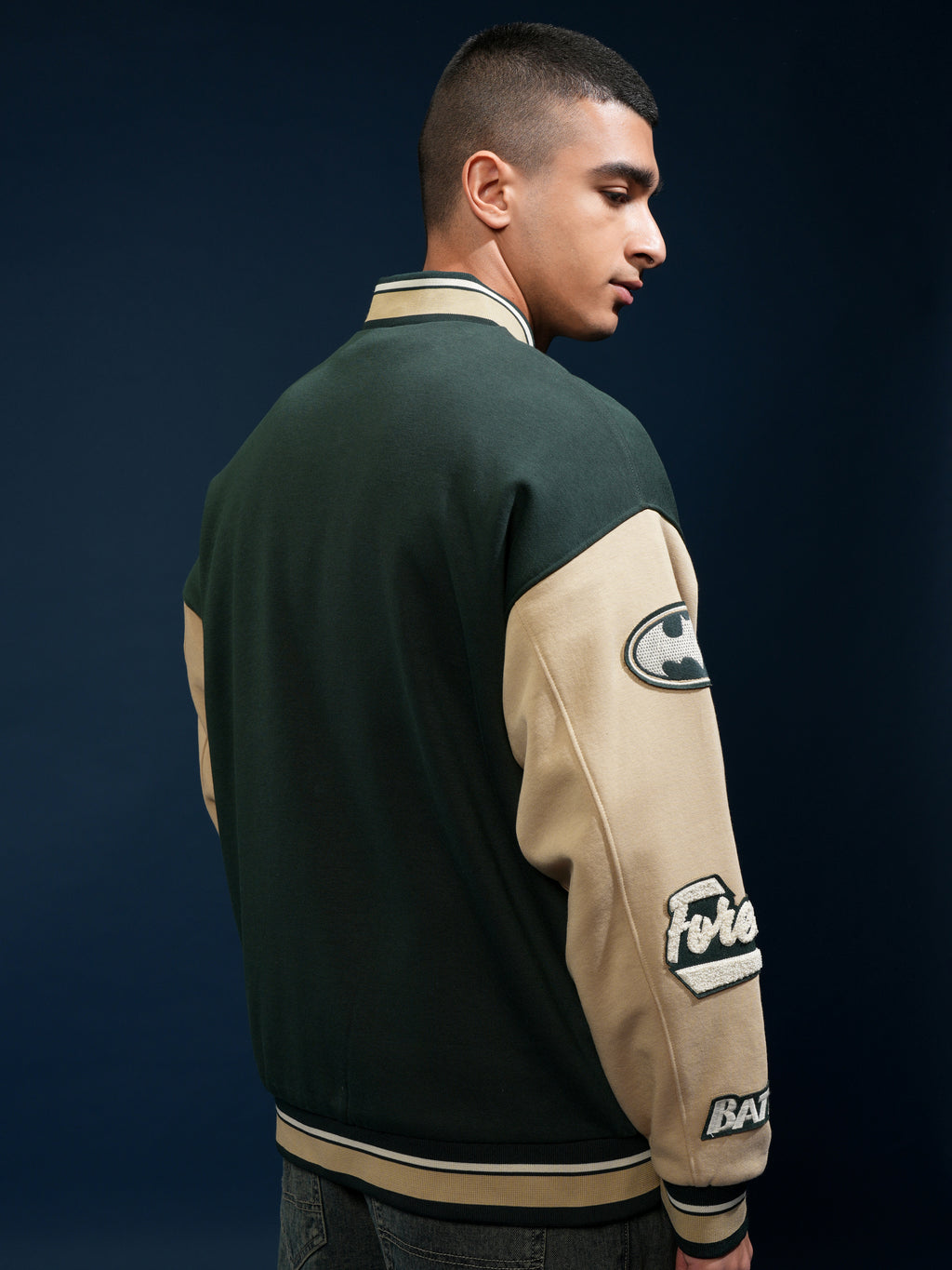 DC By Highlander Men Olive Batman Printed Varsity Jacket - Olive - Image 3