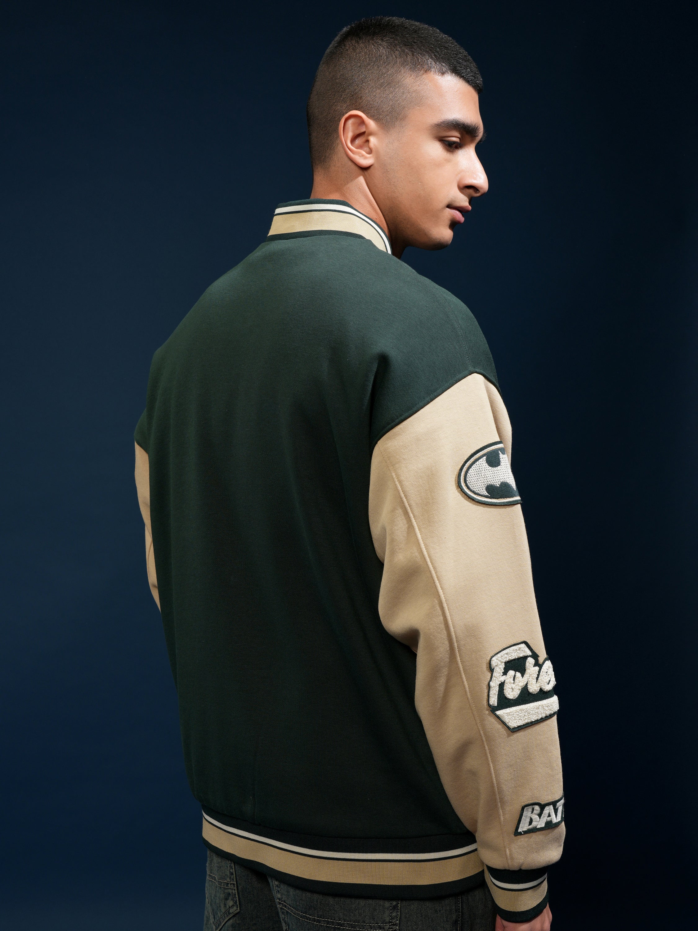 DC By Highlander Men Olive Batman Printed Varsity Jacket - Olive - Image 3