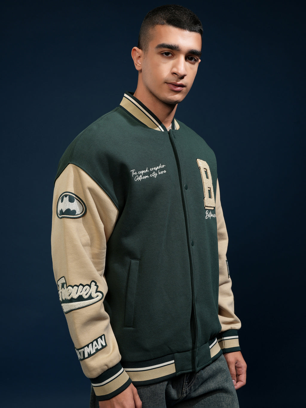 DC By Highlander Men Olive Batman Printed Varsity Jacket - Olive - Image 6