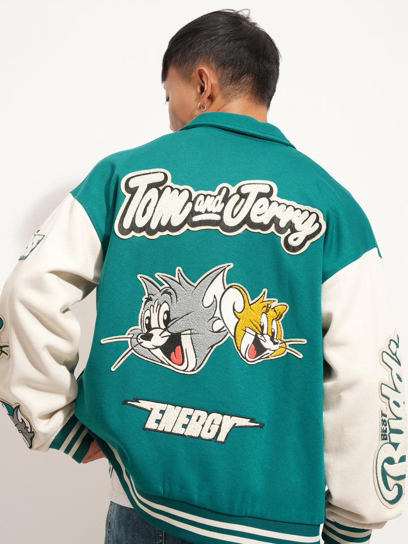WB By Highlander Men Green Tom & Jerry Printed Varsity Jacket - Green - Image 1