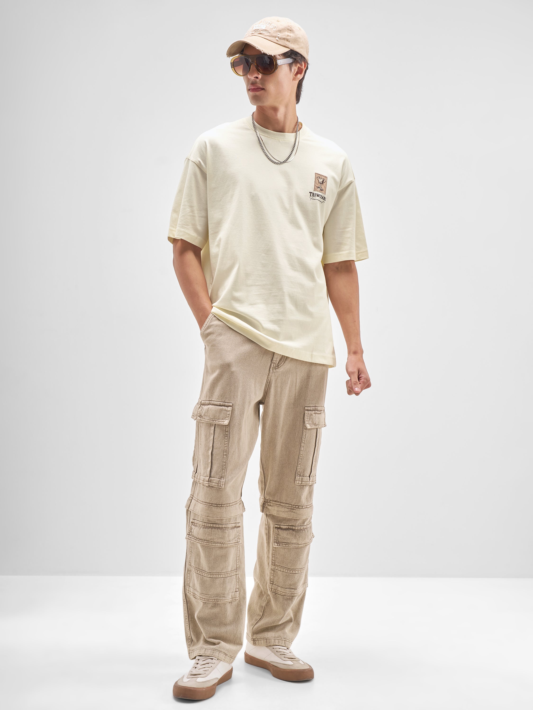 WB By Highlander Men Beige Harry Potter Applique Round Neck Applique T-Shirt - Beige - Image 2