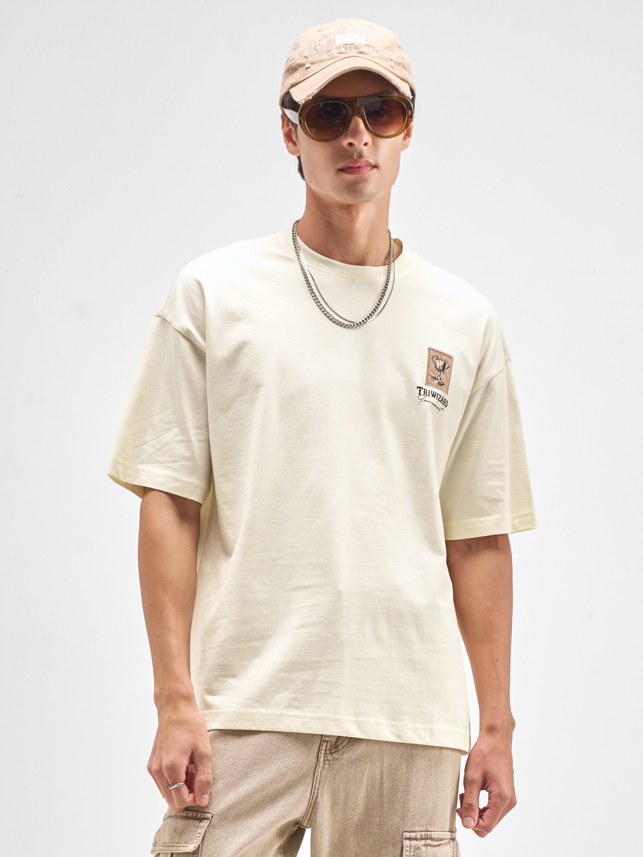 WB By Highlander Men Beige Harry Potter Applique Round Neck Applique T-Shirt - Beige - Image 3