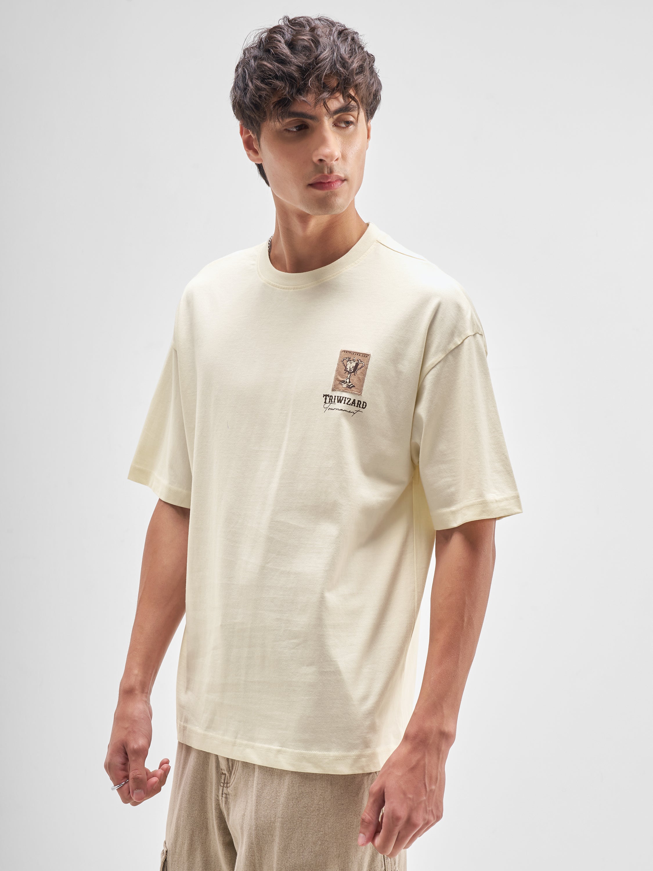 WB By Highlander Men Beige Harry Potter Applique Round Neck Applique T-Shirt - Beige - Image 4