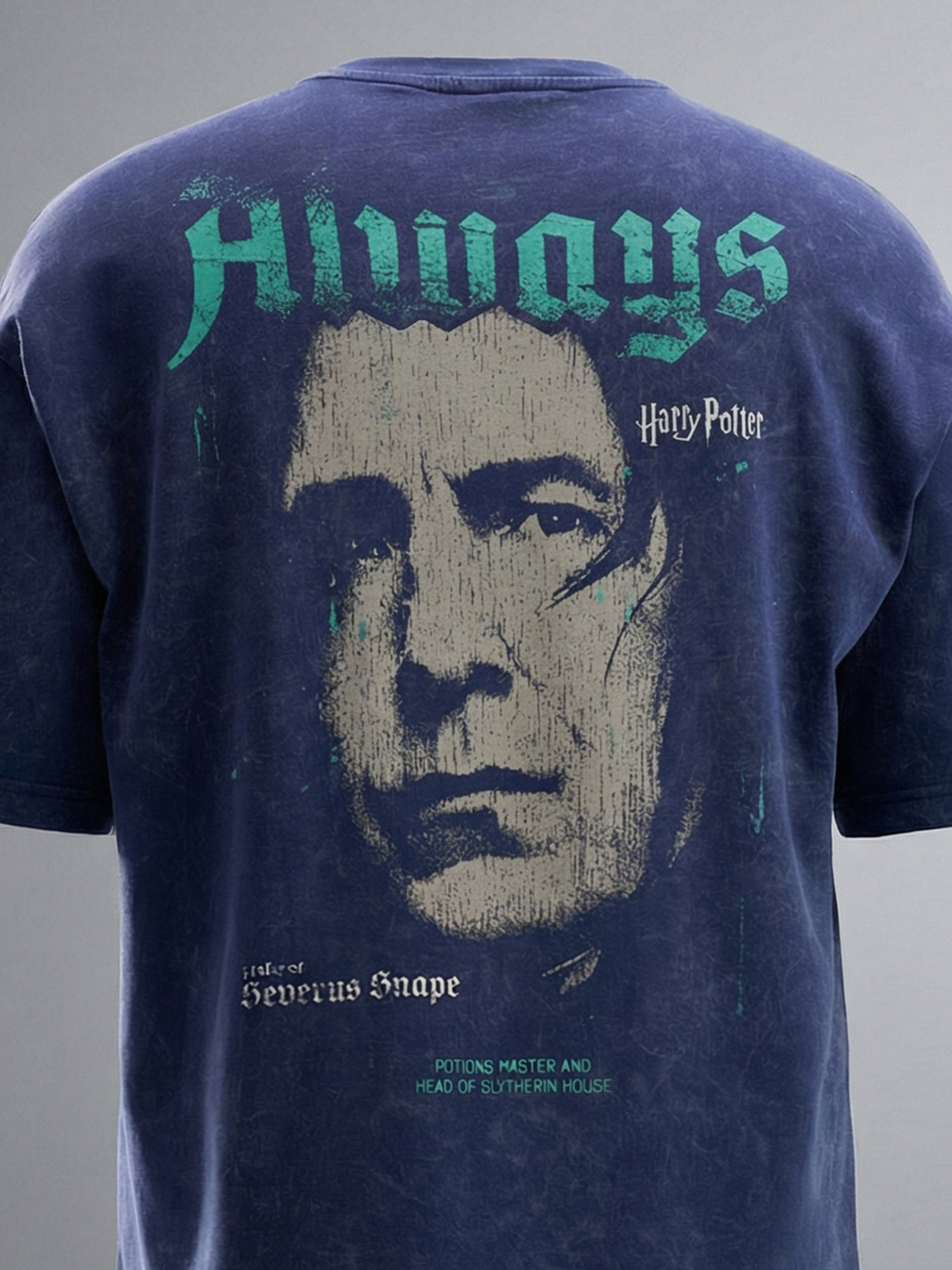 WB By Highlander Men Navy Blue Harry Potter Harry Potter Printed Round Neck Oversized Fit T-Shirt - Navy Blue - Image 1