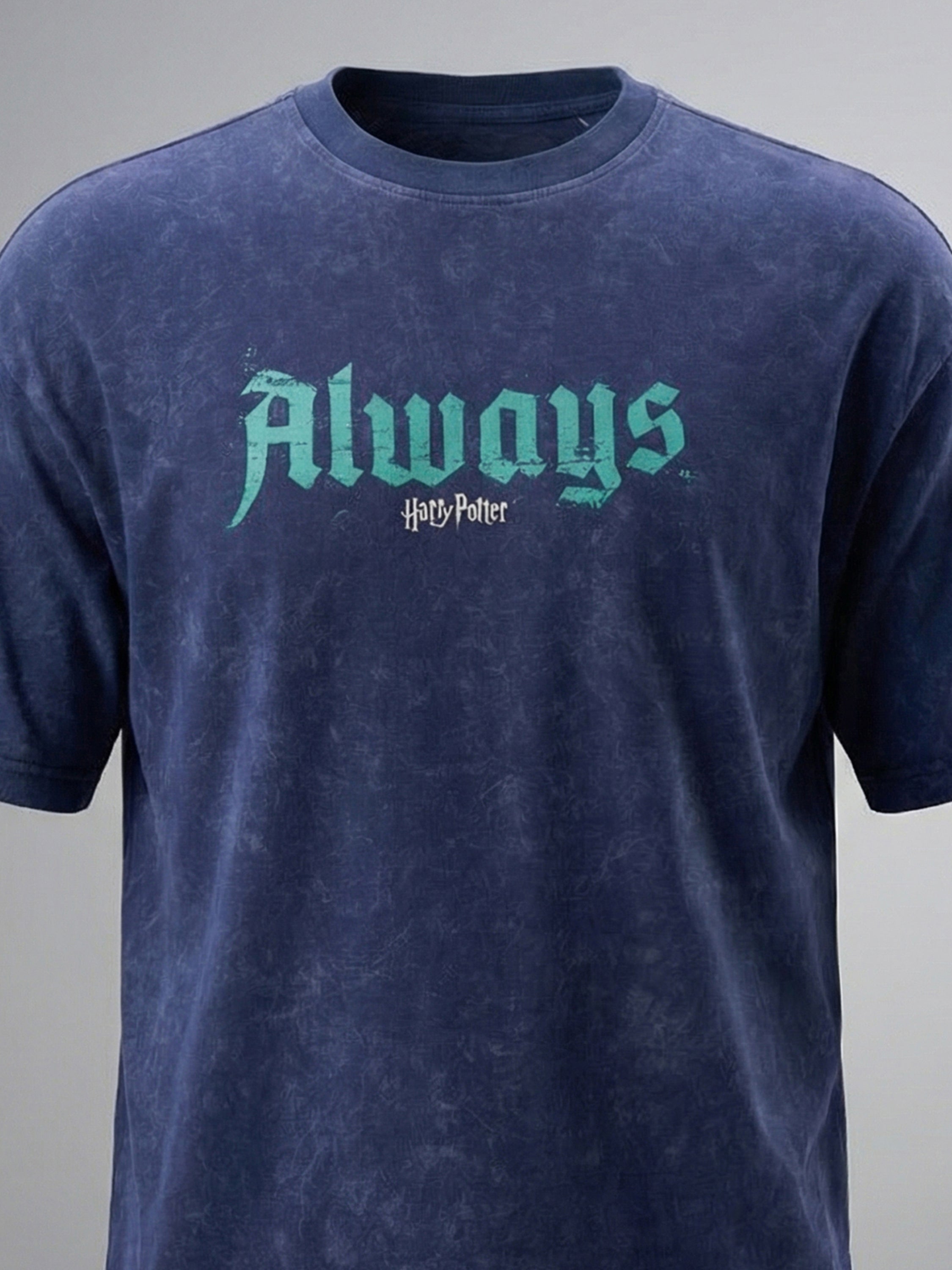 WB By Highlander Men Navy Blue Harry Potter Harry Potter Printed Round Neck Oversized Fit T-Shirt - Navy Blue - Image 2