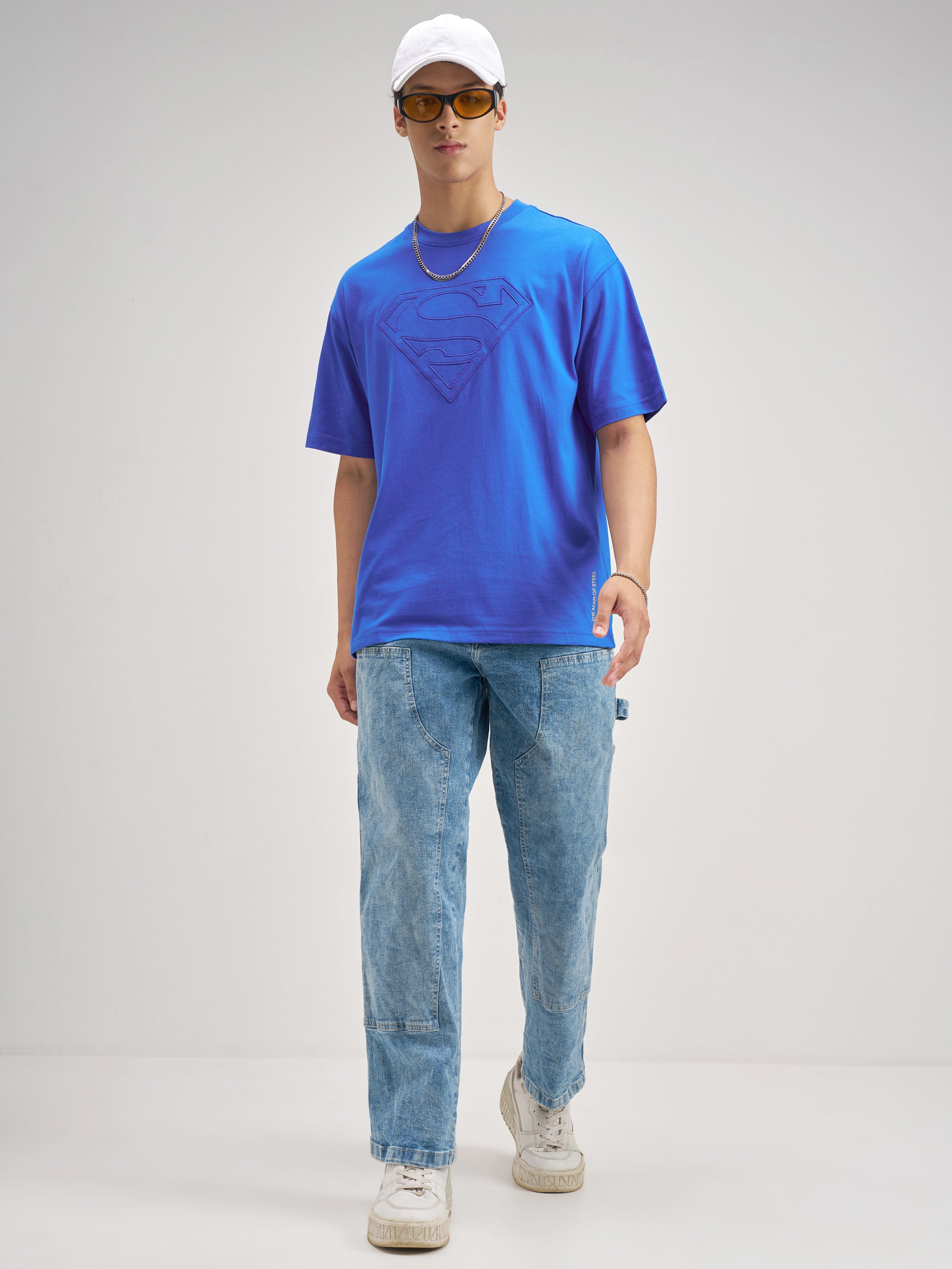 DC By Highlander Men Blue Superman Embroidered Round Neck T-Shirt - Blue - Image 2