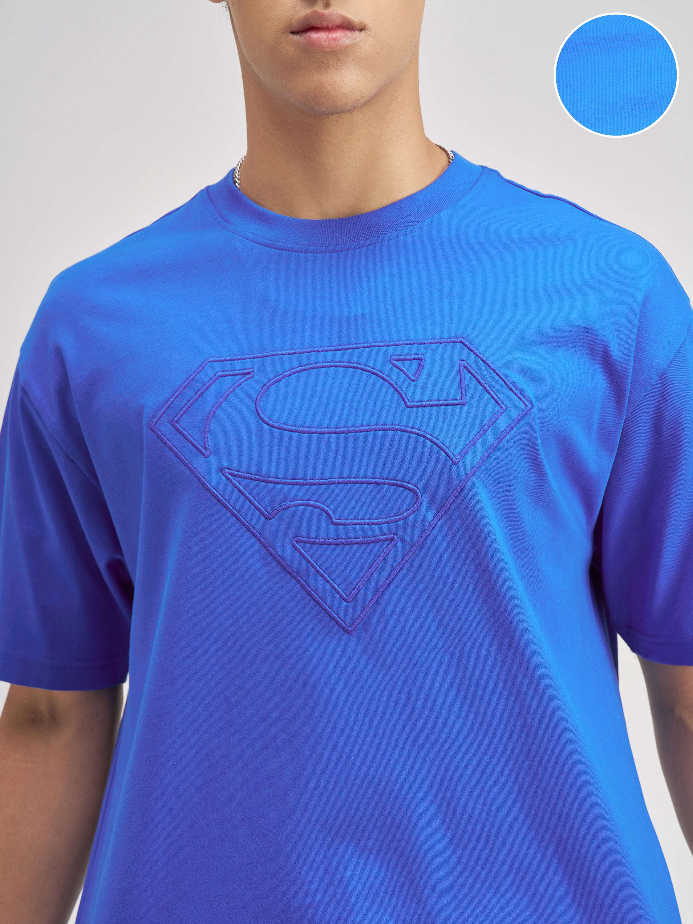 DC By Highlander Men Blue Superman Embroidered Round Neck T-Shirt - Blue - Image 5