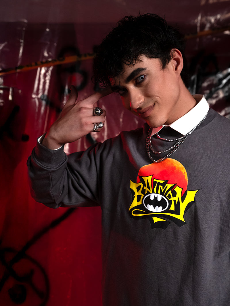 DC By Highlander Men Purple Batman Round Neck Pullover Sweatshirt - Purple - Image 1