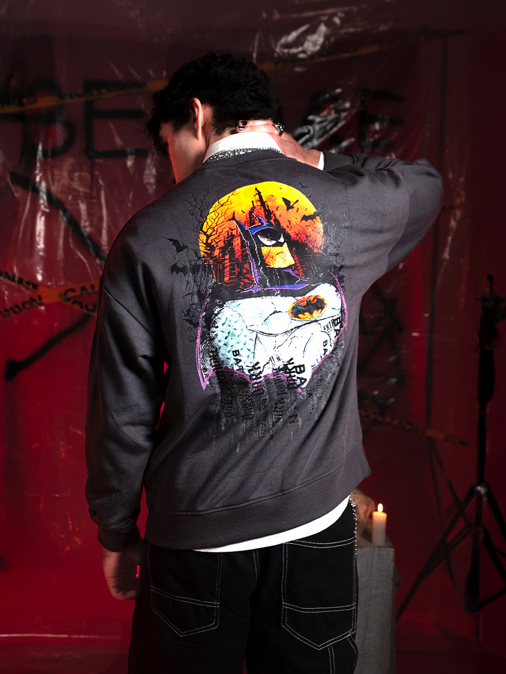 DC By Highlander Men Purple Batman Round Neck Pullover Sweatshirt - Purple - Image 2