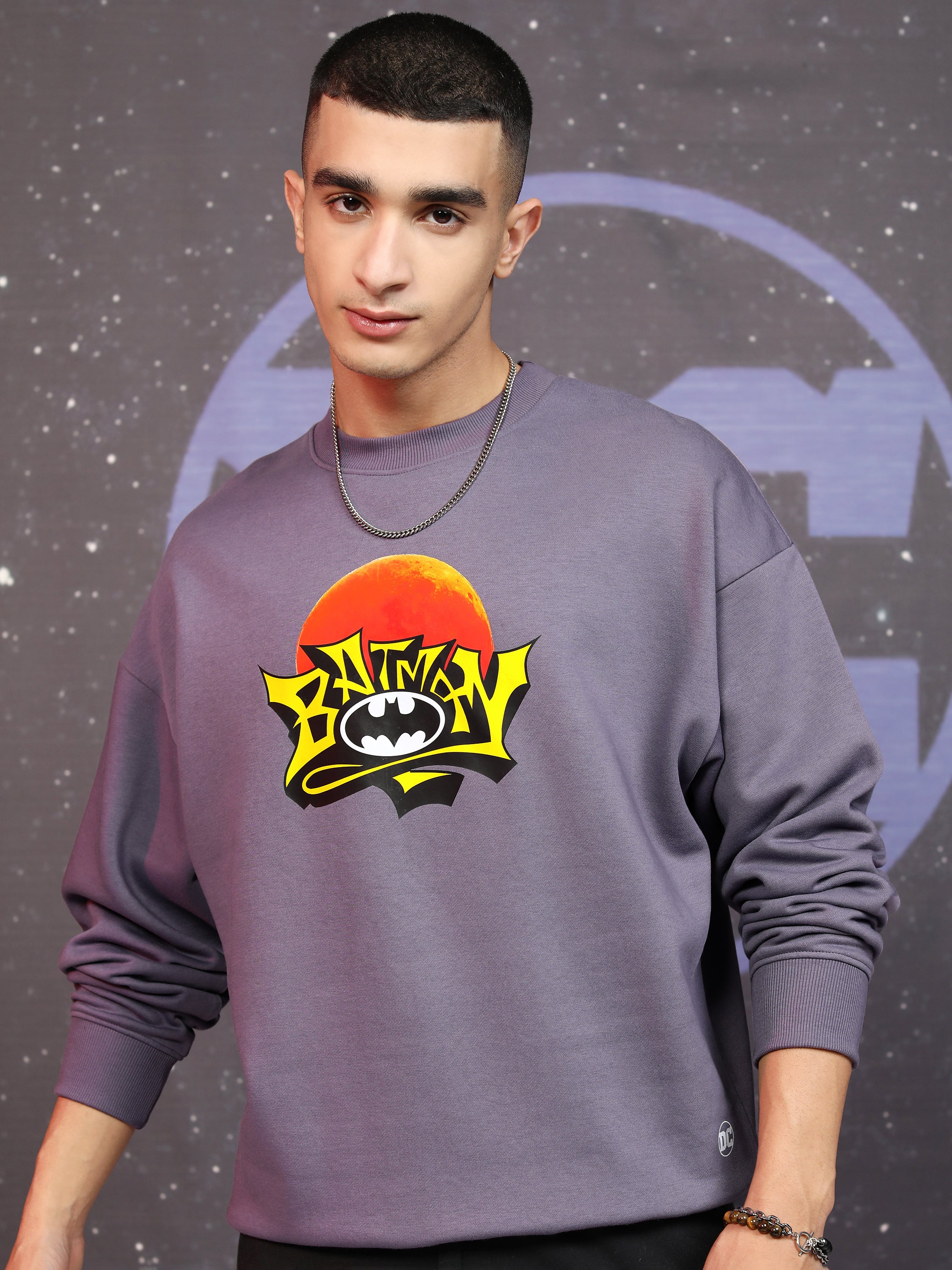 DC By Highlander Men Purple Batman Round Neck Pullover Sweatshirt - Purple - Image 4