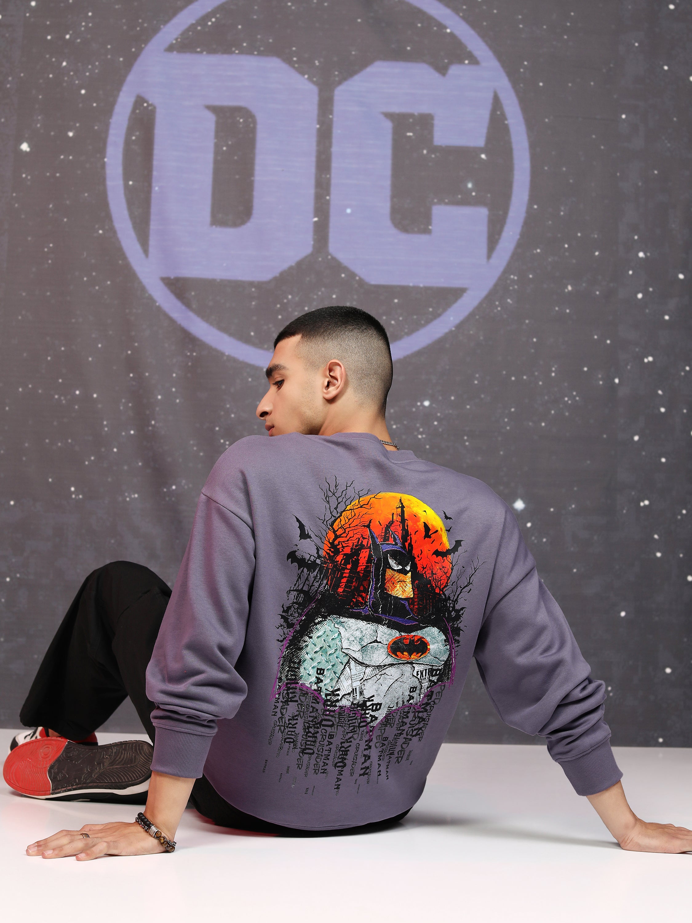 DC By Highlander Men Purple Batman Round Neck Pullover Sweatshirt - Purple - Image 5
