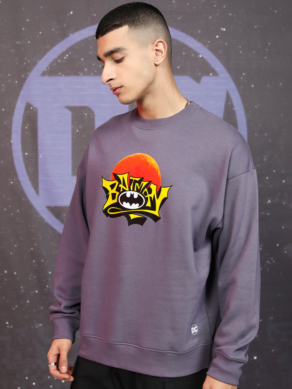 DC By Highlander Men Purple Batman Round Neck Pullover Sweatshirt - Purple - Image 6