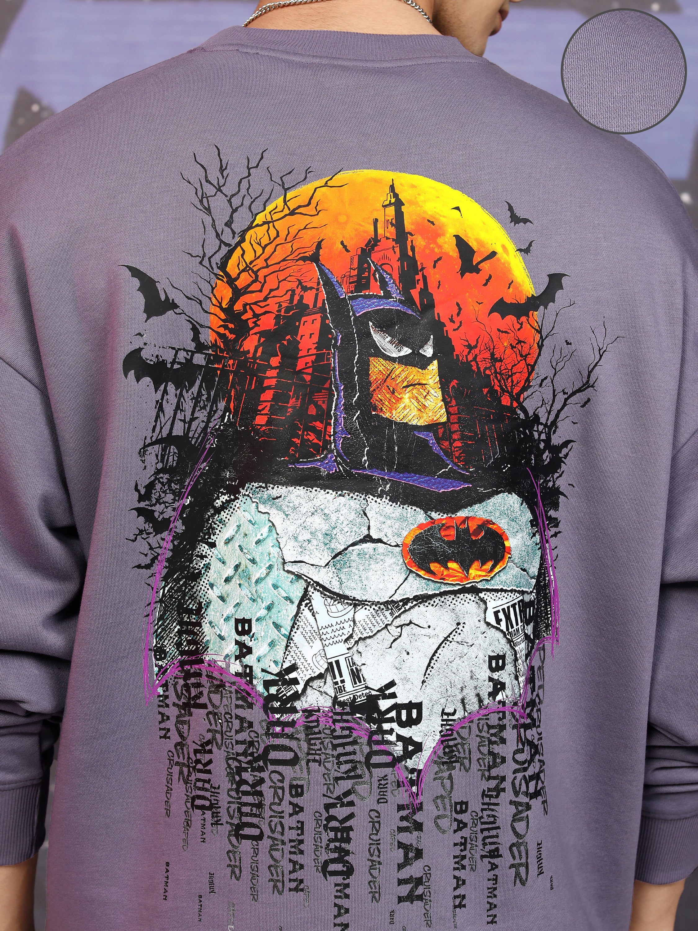 DC By Highlander Men Purple Batman Round Neck Pullover Sweatshirt - Purple - Image 7