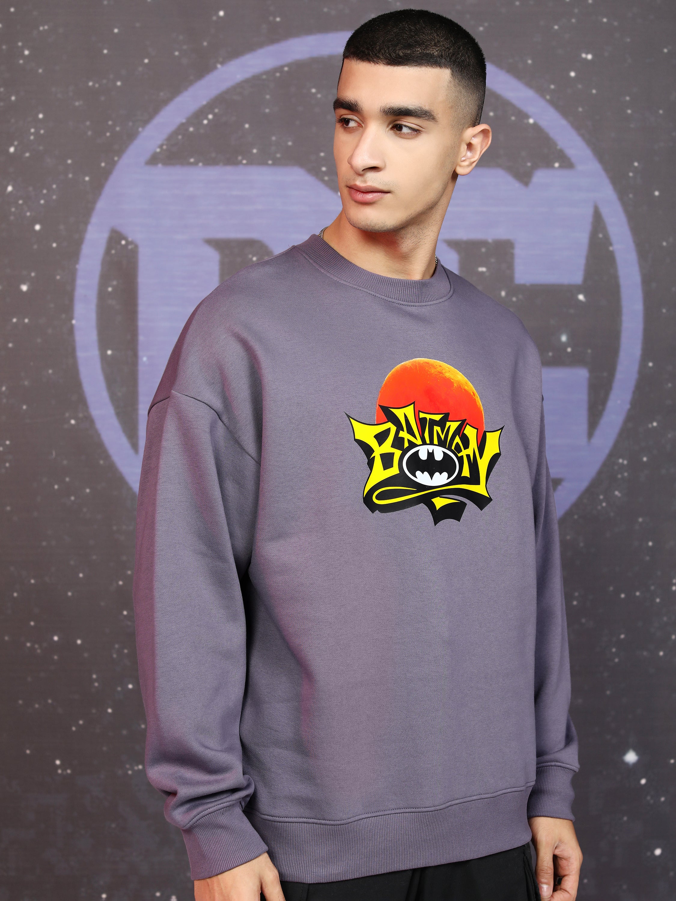 DC By Highlander Men Purple Batman Round Neck Pullover Sweatshirt - Purple - Image 8