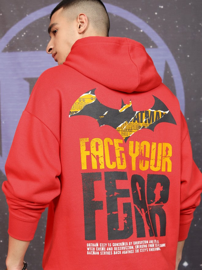 DC By Highlander Men Red Batman Hooded Pullover Sweatshirt - Red - Image 1