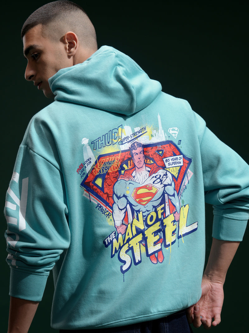 DC By Highlander Men Blue Superman Hooded Pullover Sweatshirt - Blue - Image 1